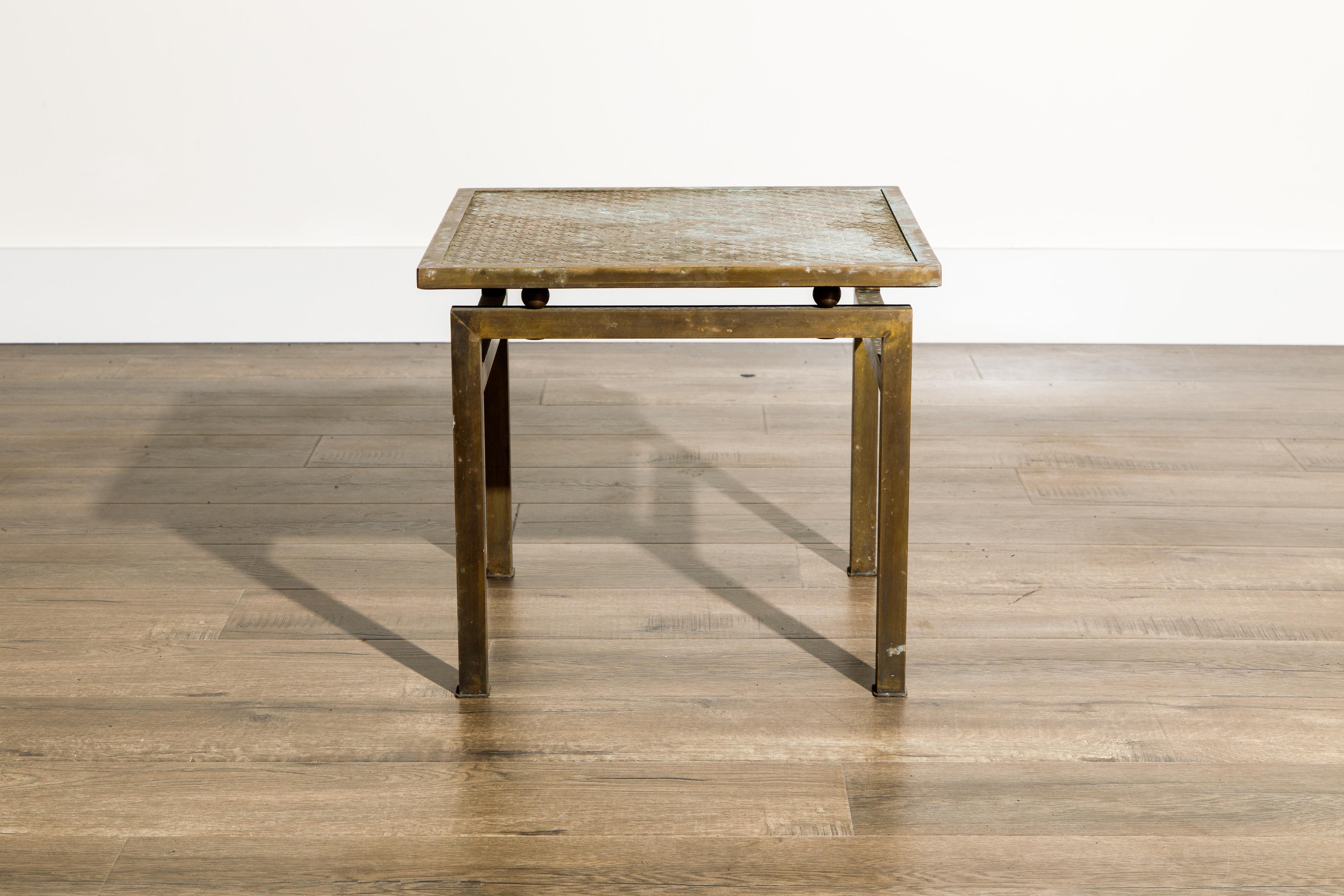 Philip and Kelvin LaVerne 'Kuan Su' Bronze and Pewter Side Table, Signed, 1960s 9