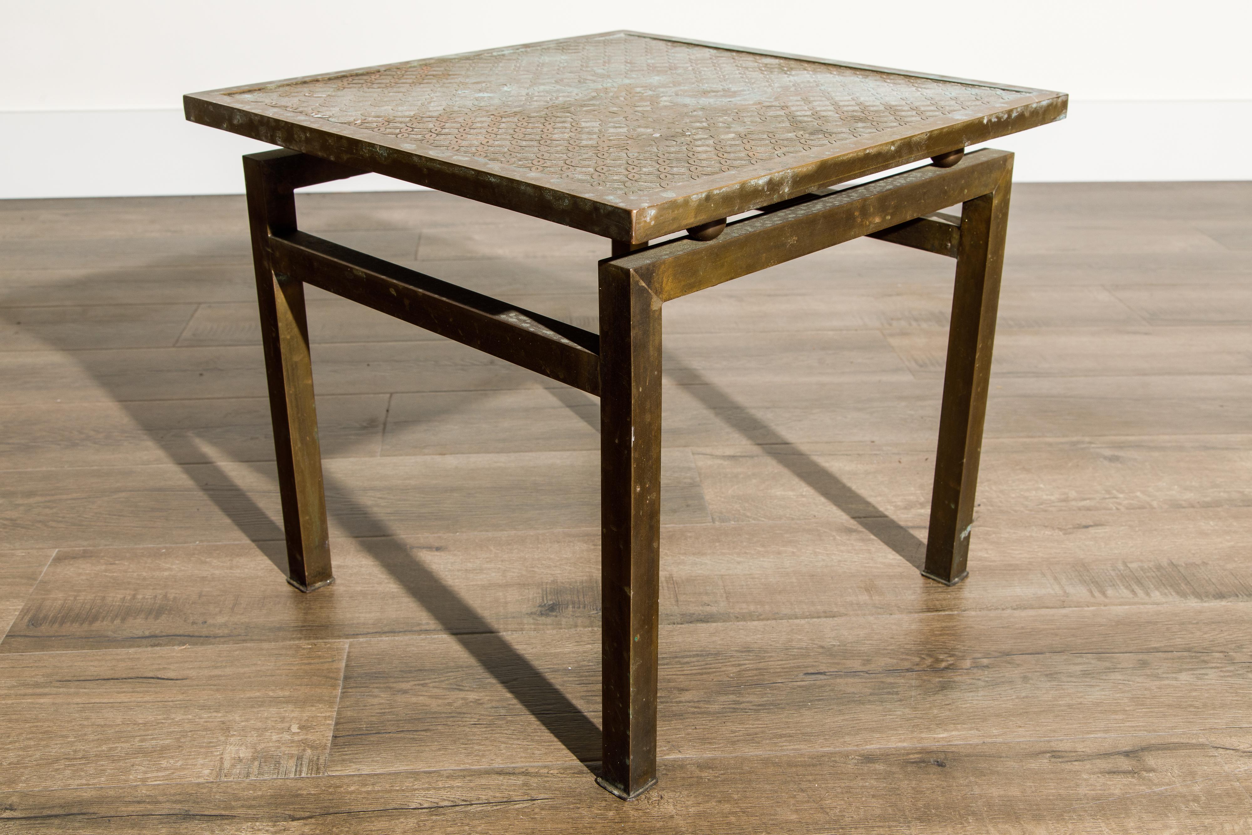 Philip and Kelvin LaVerne 'Kuan Su' Bronze and Pewter Side Table, Signed, 1960s 10