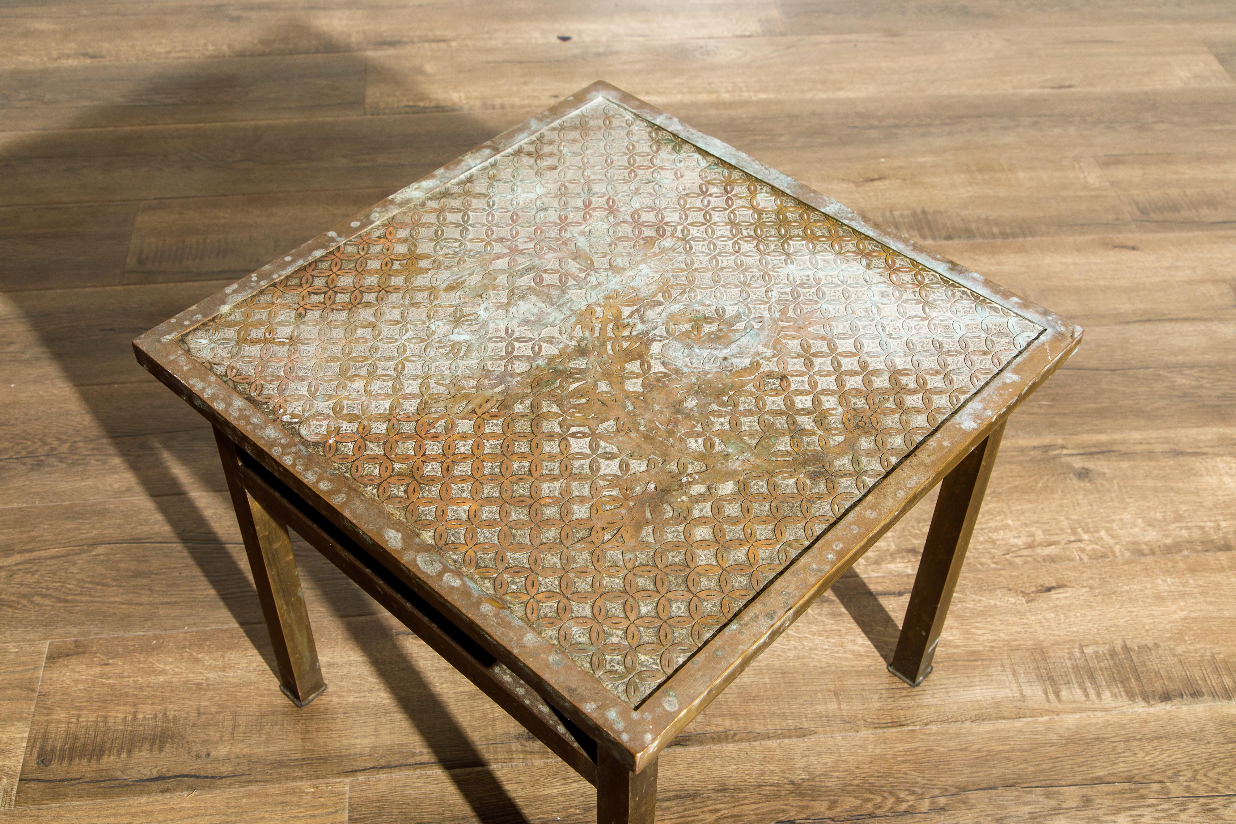 American Philip and Kelvin LaVerne 'Kuan Su' Bronze and Pewter Side Table, Signed, 1960s