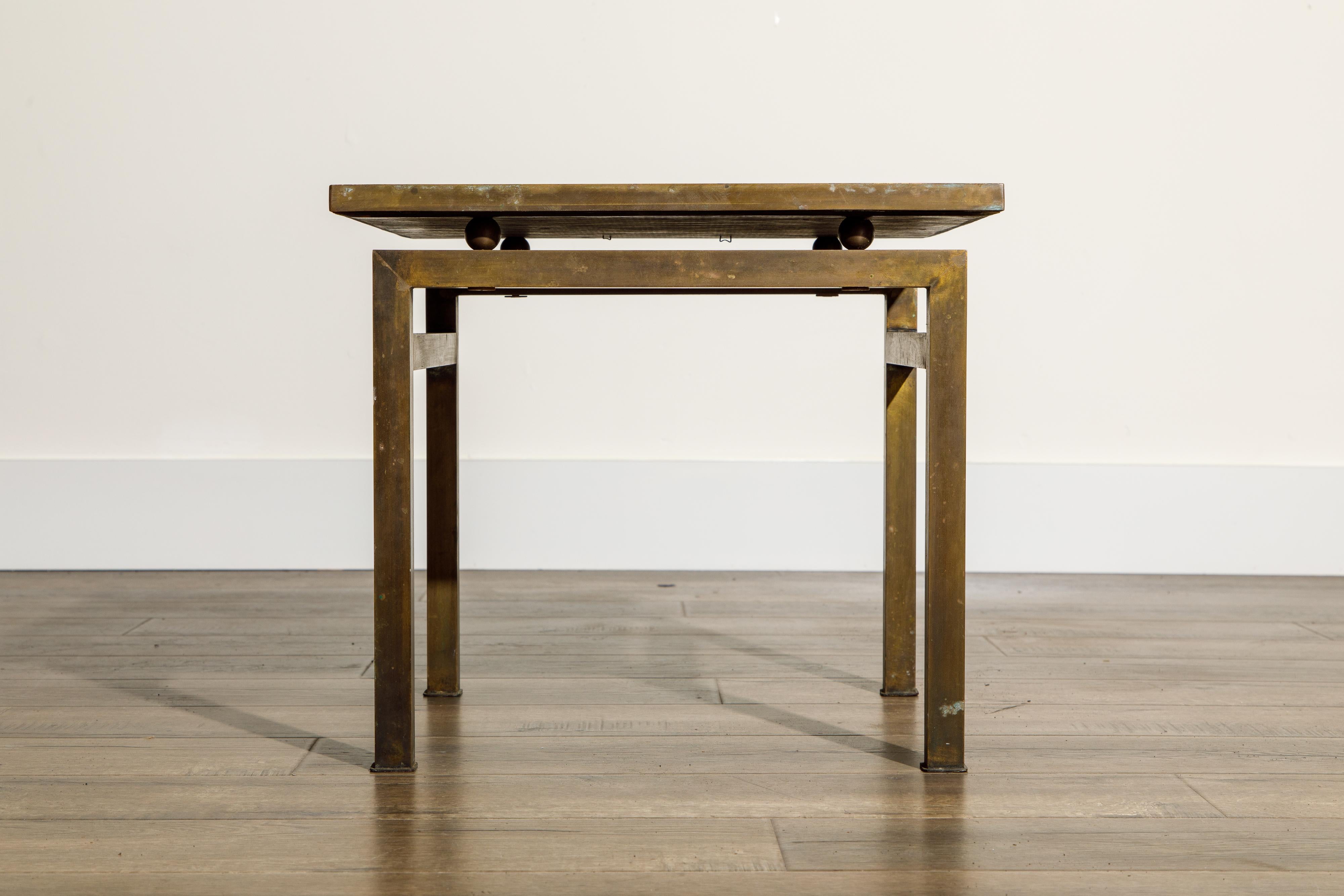 Philip and Kelvin LaVerne 'Kuan Su' Bronze and Pewter Side Table, Signed, 1960s In Good Condition In Los Angeles, CA