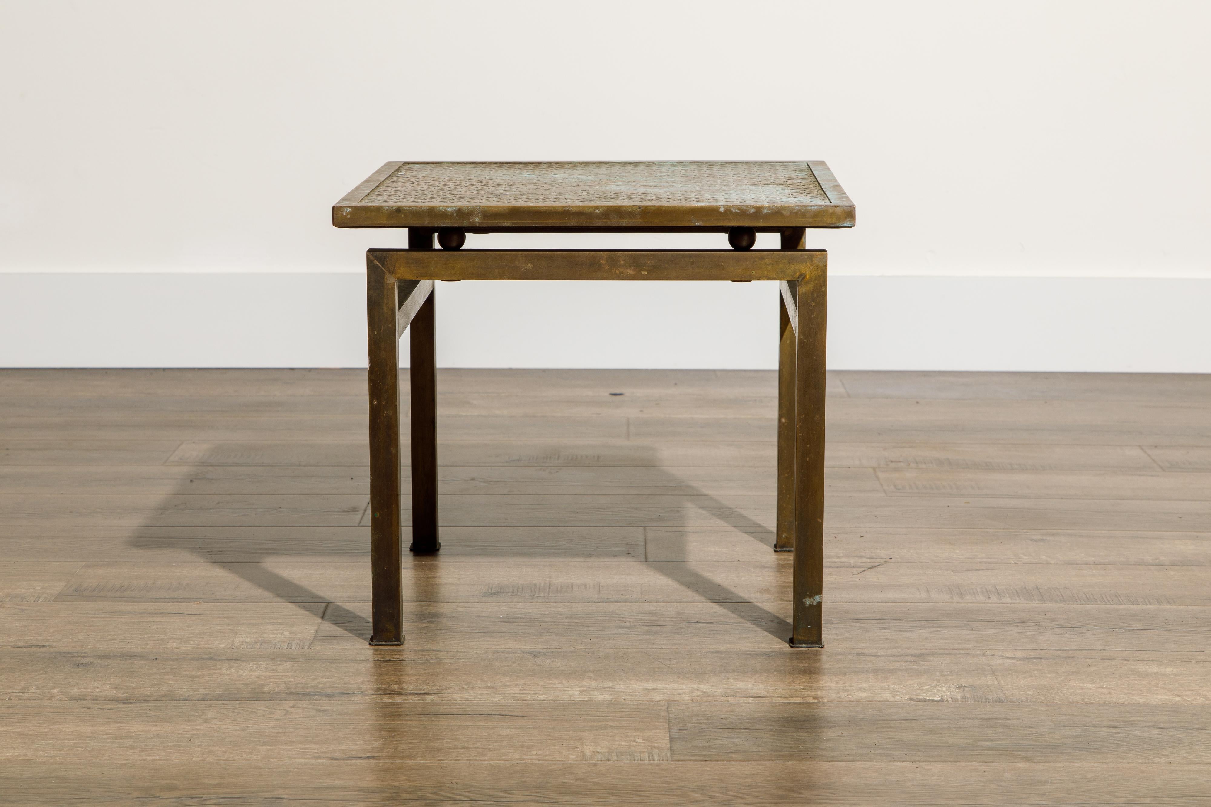 Mid-20th Century Philip and Kelvin LaVerne 'Kuan Su' Bronze and Pewter Side Table, Signed, 1960s