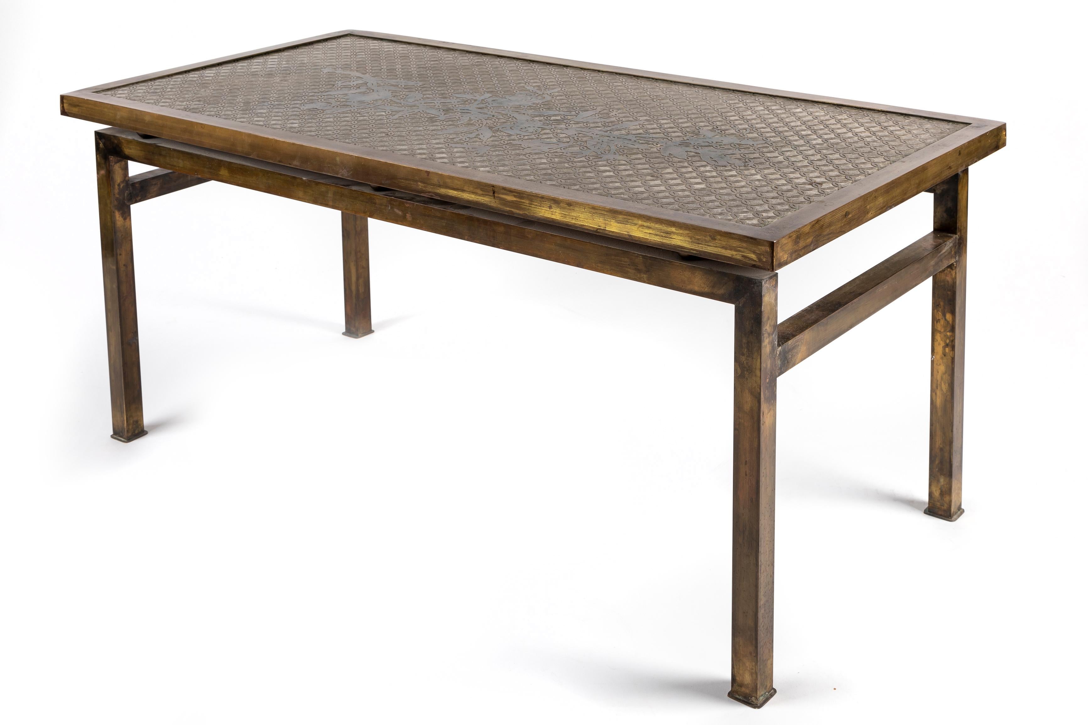 A Unique Philip & Kelvin Laverne Kuan Su Bronze coffee table of rectangular form.