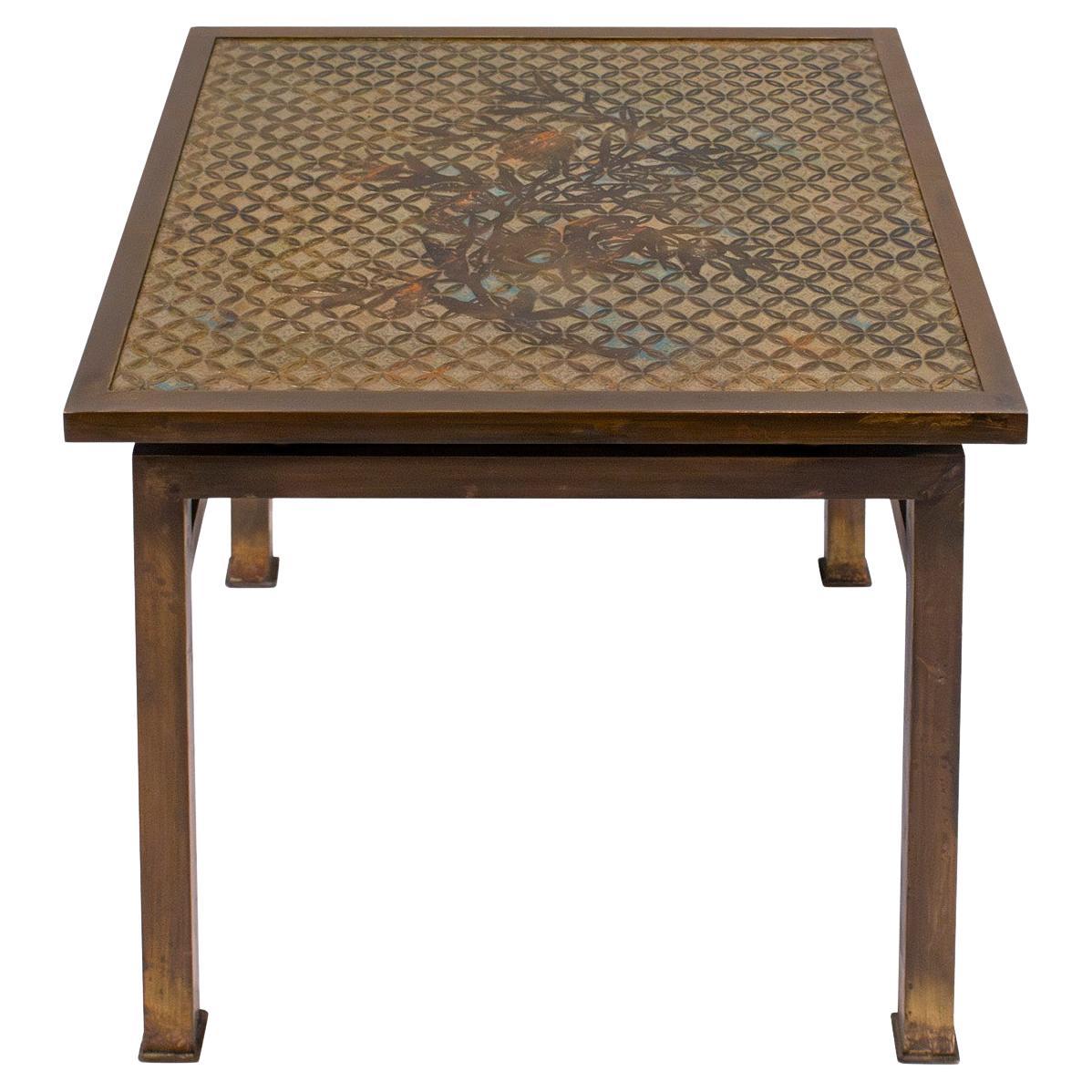 Philip and Kelvin LaVerne Table d'appoint "Kuan Su" avec motif floral 1960 (Signé) en vente