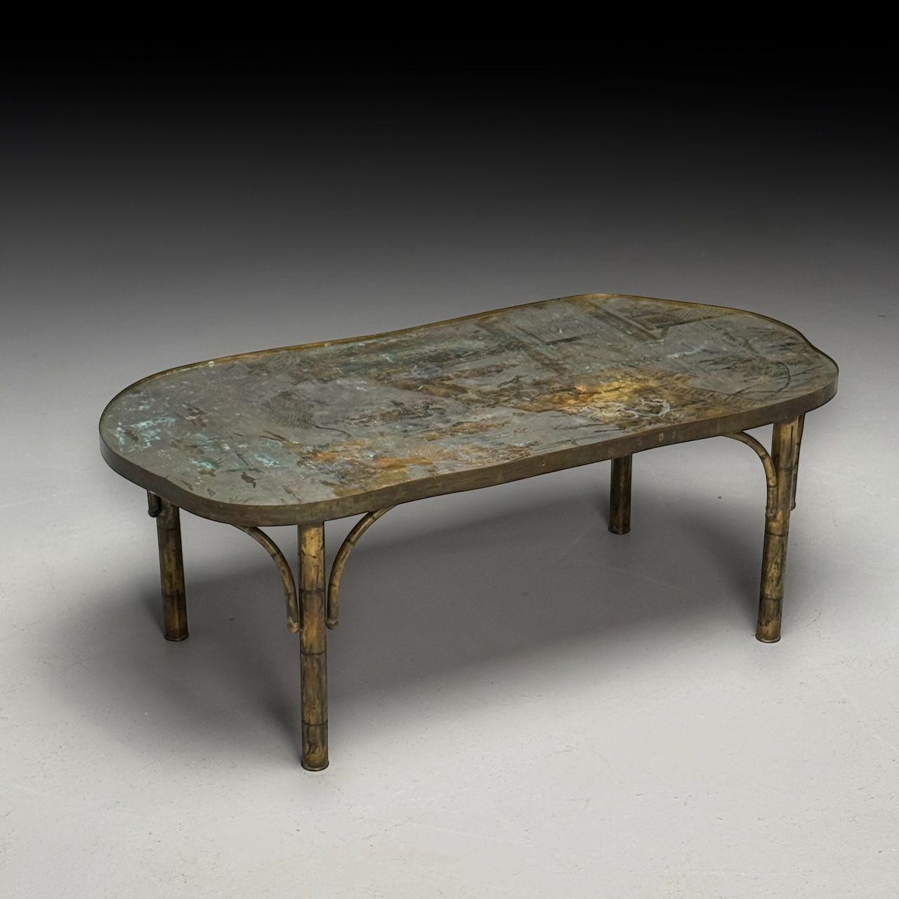 Philip and Kelvin LaVerne, Mid-Century Modern, 'Chan 140' Coffee or Cocktail Table, Bronze, USA, 1960s

This coffee table, designed by Philip and Kelvin LaVerne, features a patinated bronze frame with an enameled bronze and pewter tabletop,
