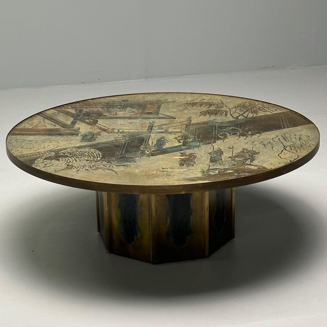 Philip and Kelvin Laverne, Mid-Century Modern, Chan Coffee Table, Bronze, 1960s

Wonderful example of an engraved and patinated bronze-clad wood 'Chan' coffee table by Philip and Kelvin Laverne. Work by the father son design duo has been steadily