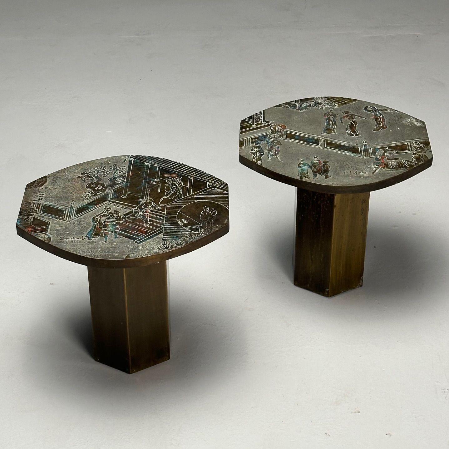 Américain Philip and Kelvin LaVerne, Mid-Century Modern, Tao Side Tables, Bronze, 1960s en vente