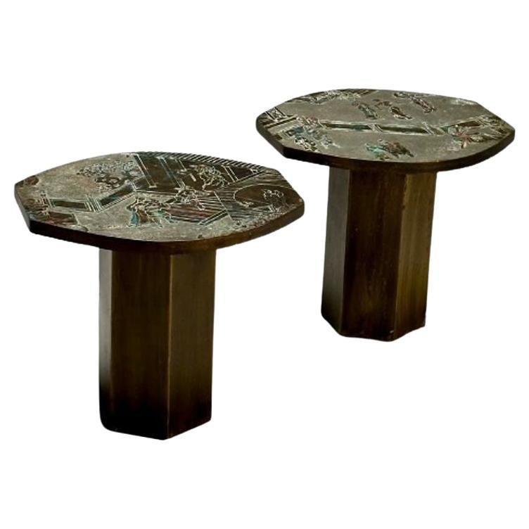 Philip and Kelvin LaVerne, Mid-Century Modern, Tao Side Tables, Bronze, 1960s