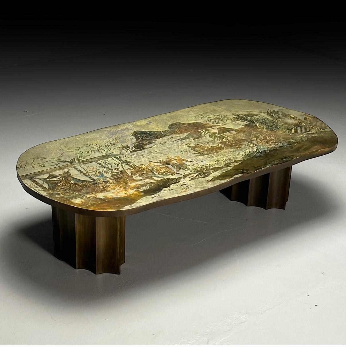Philip and Kelvin LaVerne, Mid-Century, T'ang Marriage Coffee Table, Etched Bronze, USA c. 1965

Rare and important 'T'ang Marriage' coffee table by Philip and Kelvin LaVerne. This example features an acid-etched signature to top 'Philip + Kelvin