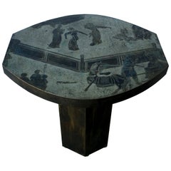 Philip and Kelvin LaVerne Octagonal Etched Enameled Bronze Tao Side/ End Table