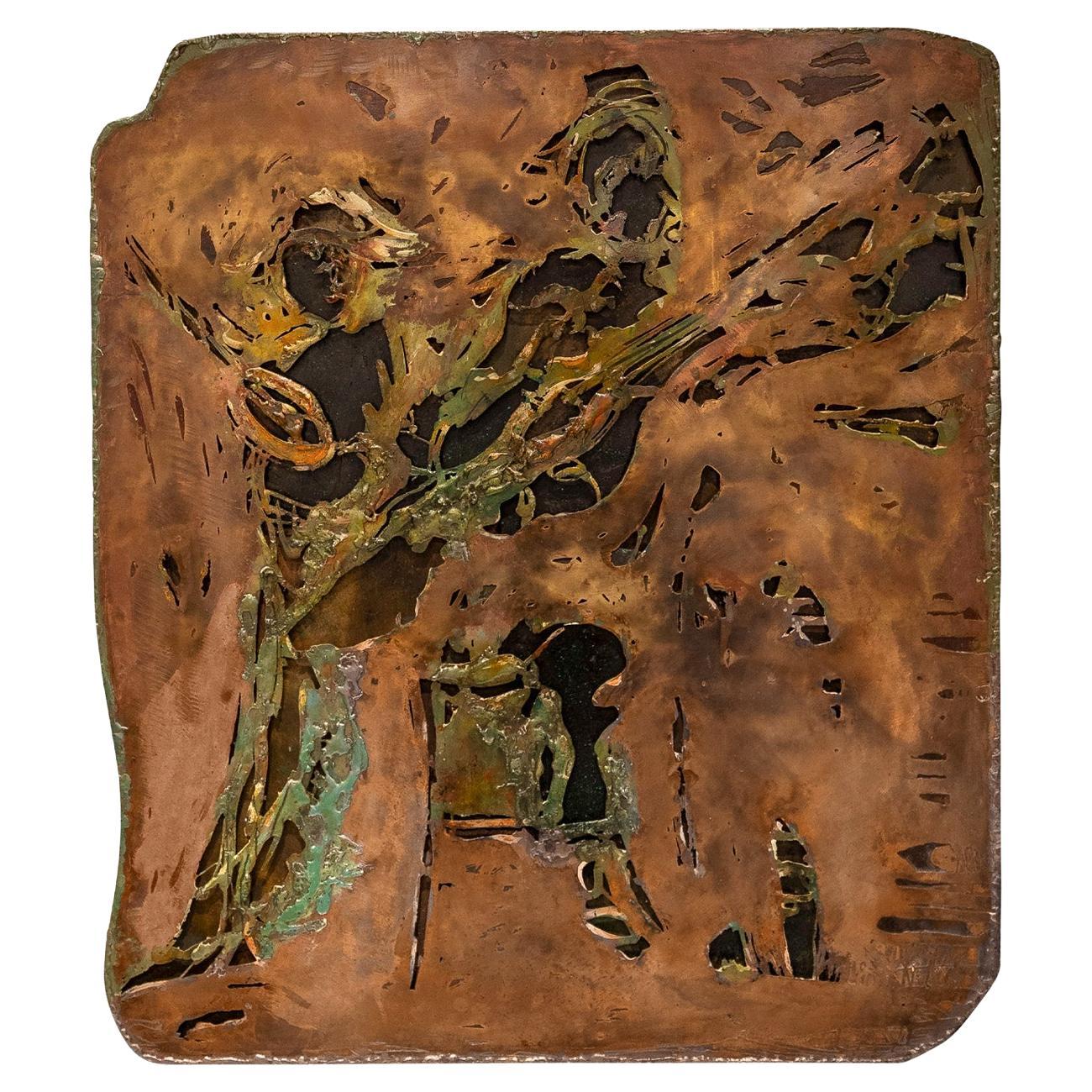 Philip and Kelvin LaVerne  "Musicians" Pierced Bronze Painting 1960s--Signed For Sale