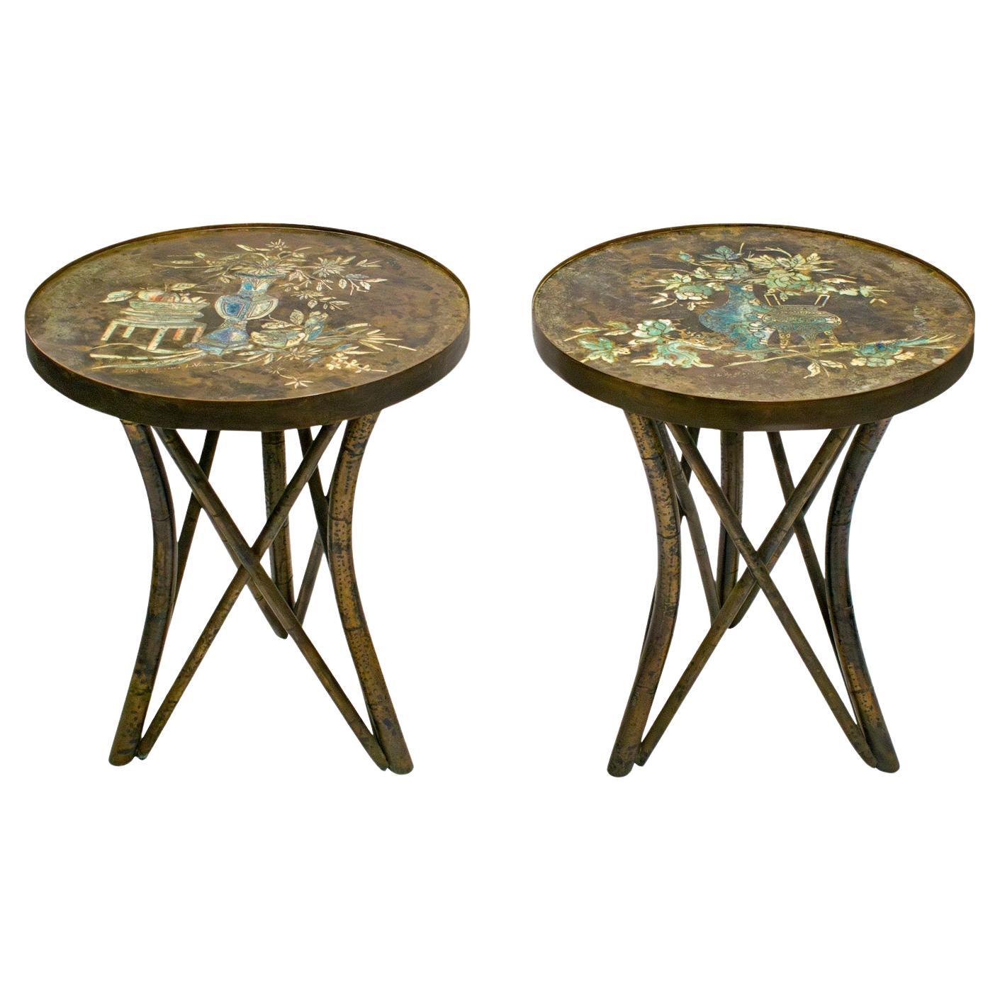 Philip and Kelvin LaVerne Pair of "Shang Ti" Tables 1960s (Signed)