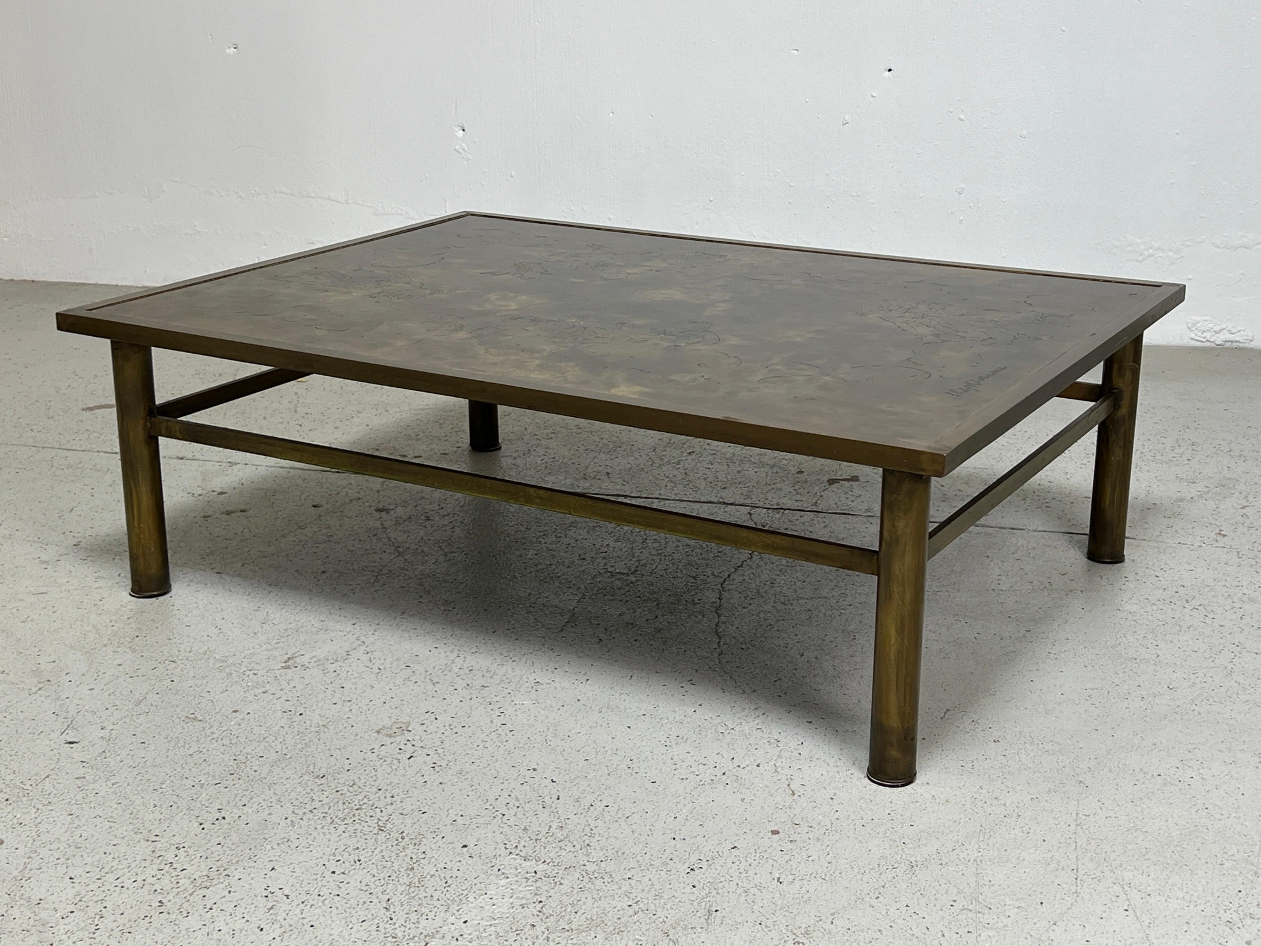 A patinated bronze Classical coffee table designed by Philip and Kelvin Laverne. 