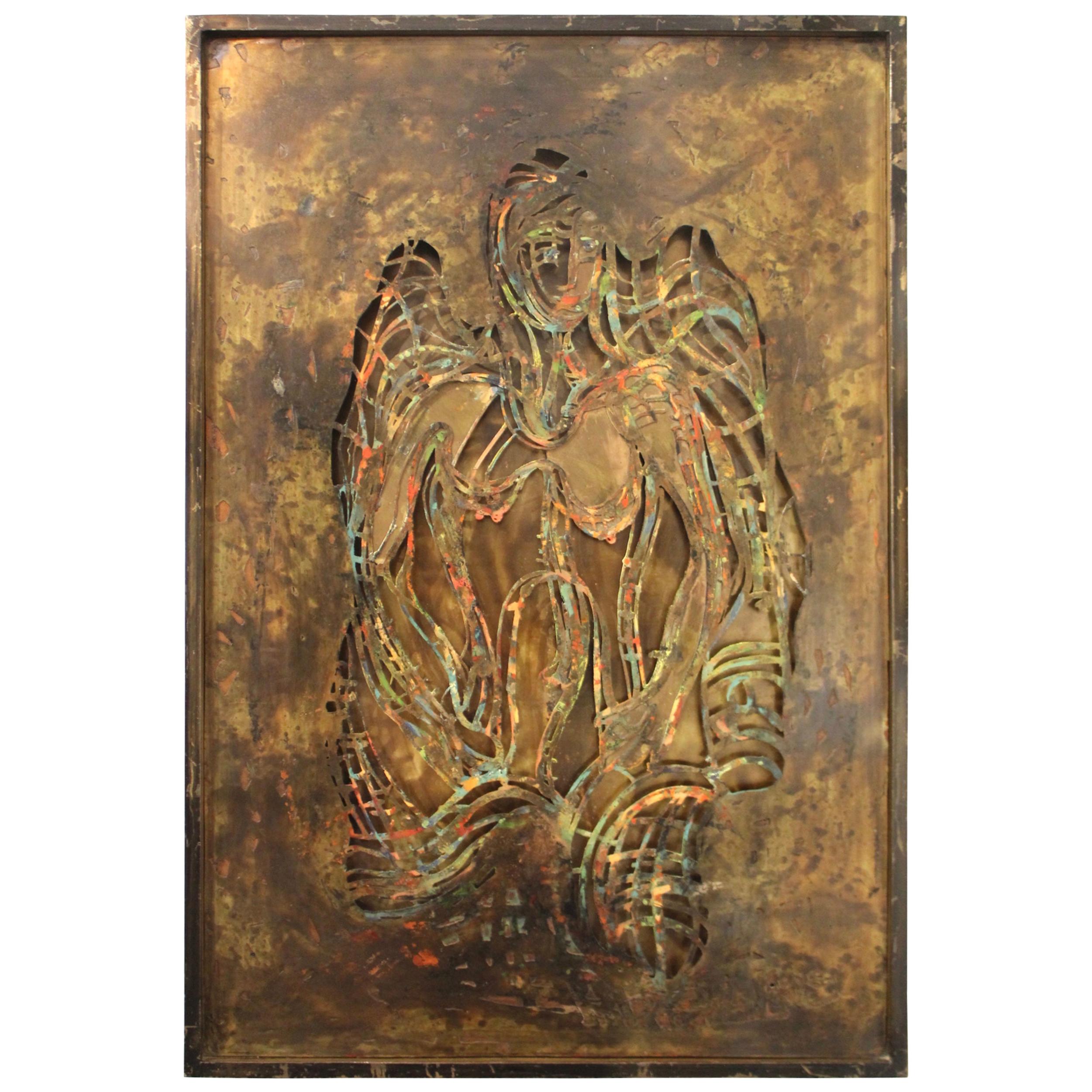 Philip and Kelvin LaVerne Pierced Bronze and Enamel Wall Plaque