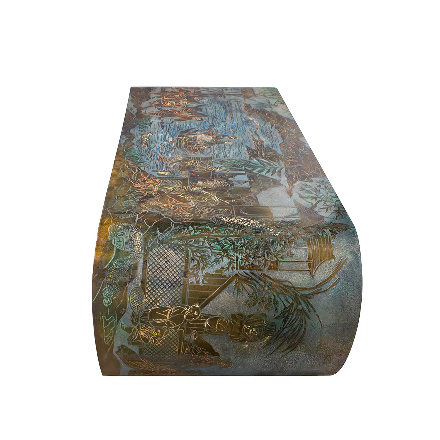 Mid-Century Modern Philip and Kelvin LaVerne Rare and Superb Scroll Coffee Table 1960s (Signed)
