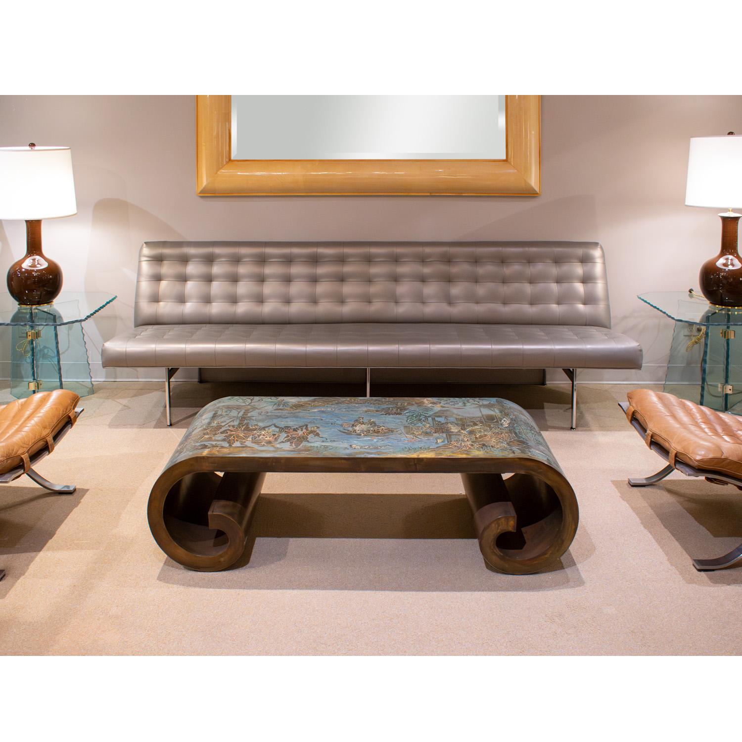 Bronze Philip and Kelvin LaVerne Rare and Superb Scroll Coffee Table 1960s (Signed)