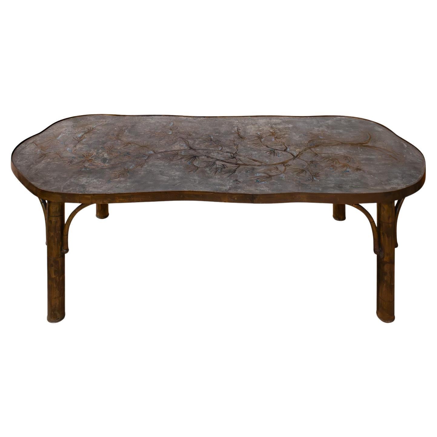 Philip and Kelvin LaVerne Rare "Chan Floral" Coffee Table 1950s (Signed) For Sale