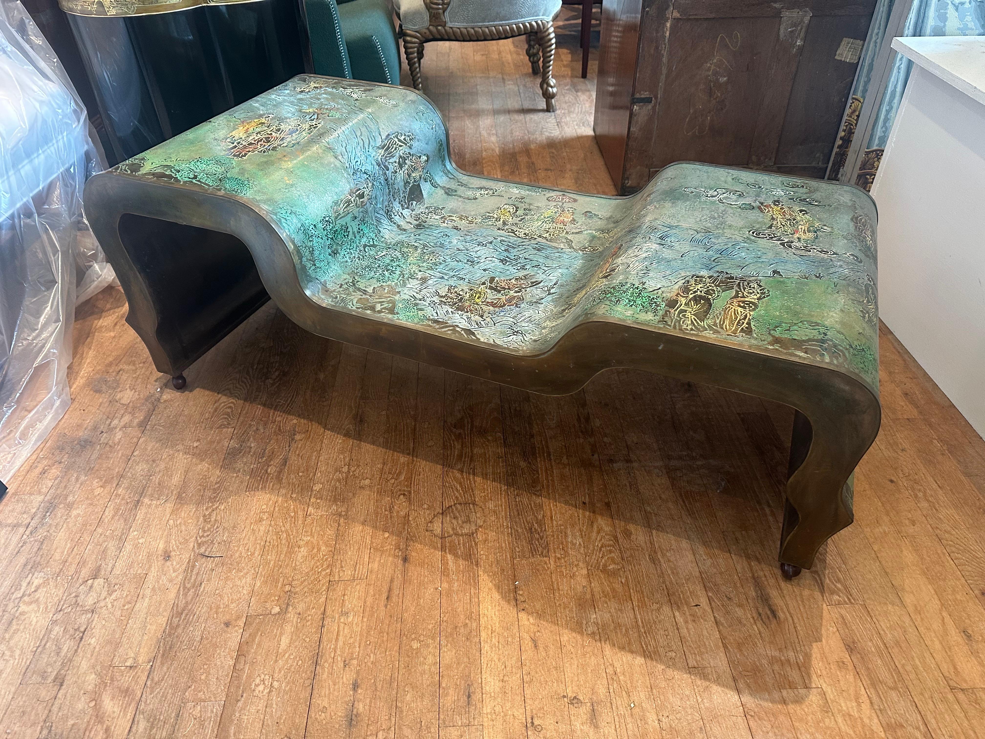 Philip and Kelvin LaVerne Coffee Table
etched and patinated polychromed bronze, pewter having raised signature, there is believed to be only four of this model in existence....
