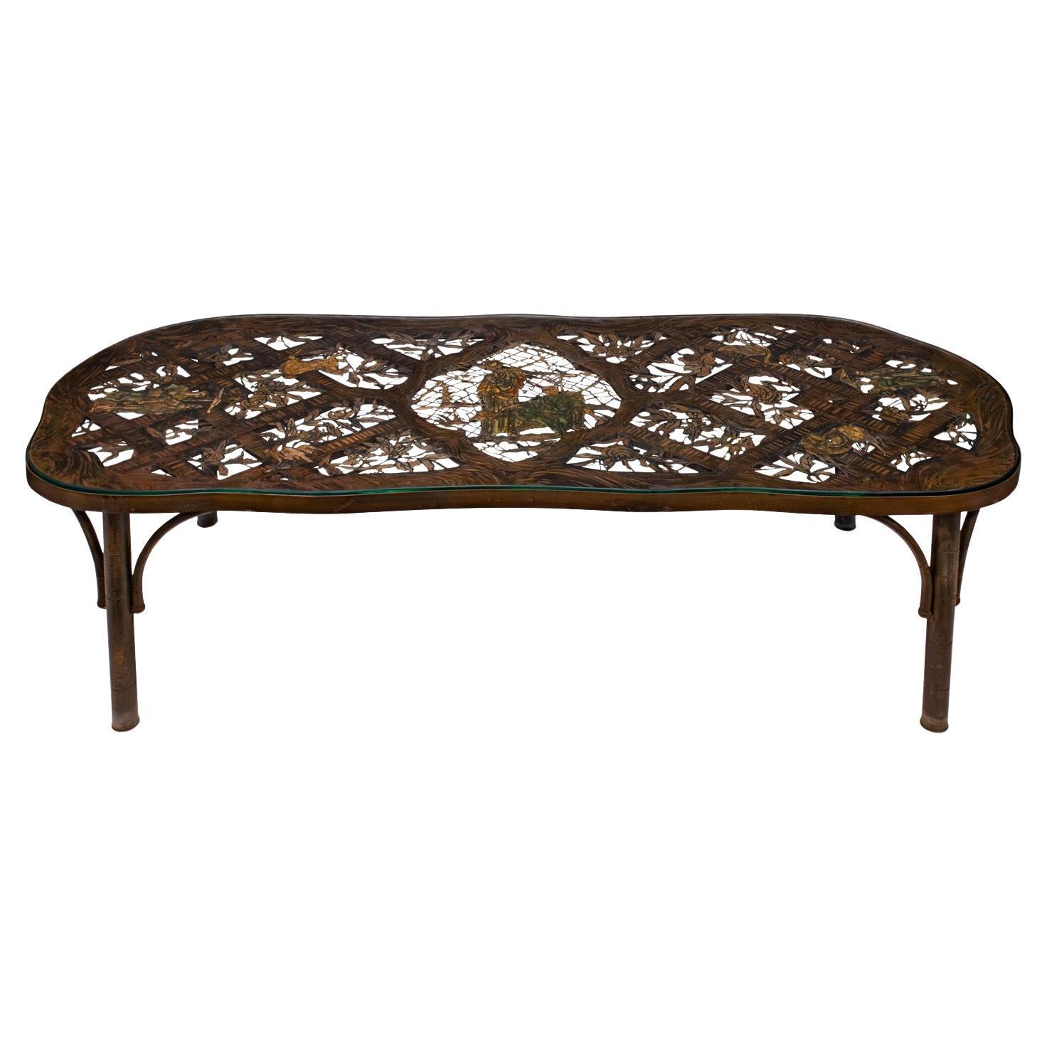 Philip and Kelvin LaVerne Rare table basse "Fragonard percée" 1960s (Signé) en vente