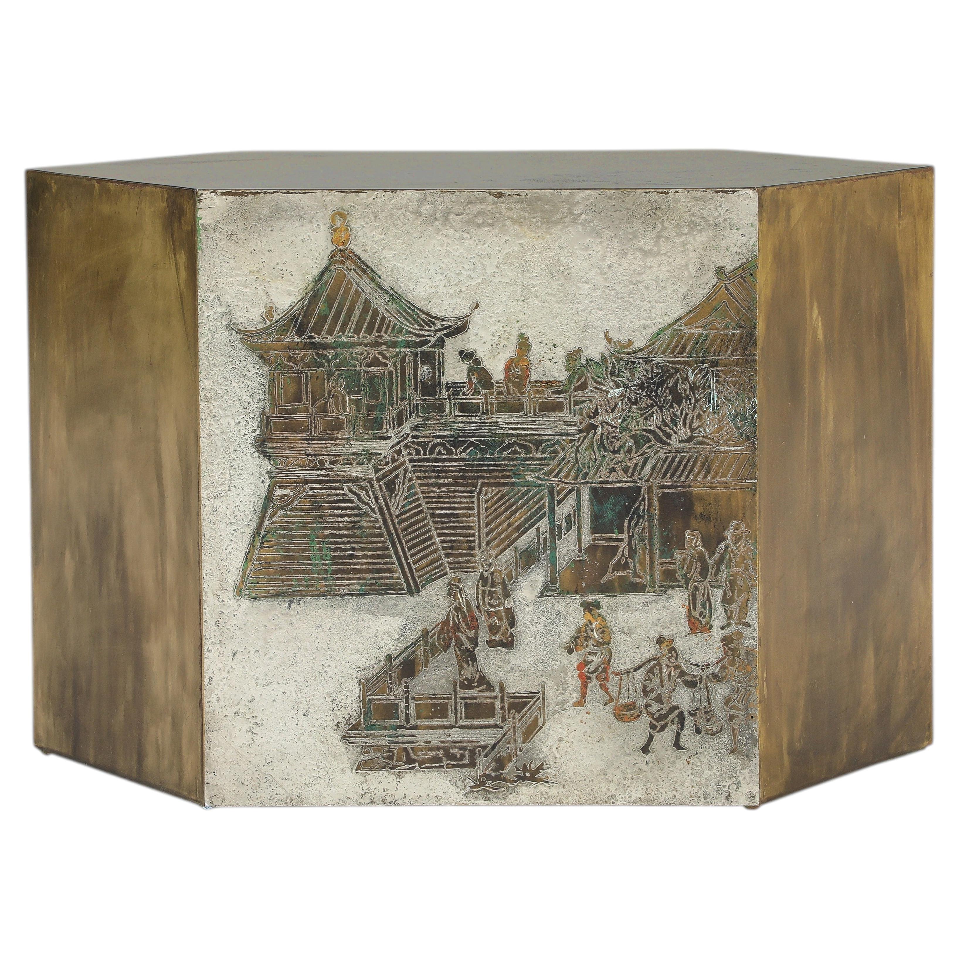 Philip and Kelvin LaVerne Rare Lo-Ta Hexagonal Bronze Side Table, USA, 1960s