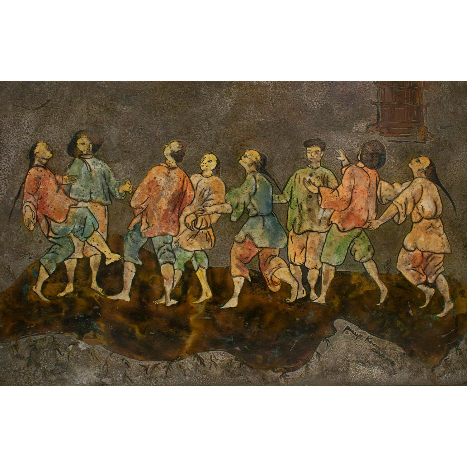 Philip and Kelvin LaVerne Rare Tower of Babel Collectors Painting 1960s (Signed) In Excellent Condition For Sale In New York, NY