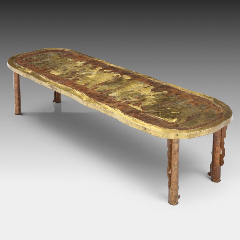 Hand-Painted Philip and Kelvin LaVerne Rare Large Romanesque Coffee Table, USA, 1960s For Sale