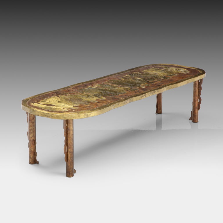 Mid-20th Century Philip and Kelvin LaVerne Rare Large Romanesque Coffee Table, USA, 1960s For Sale