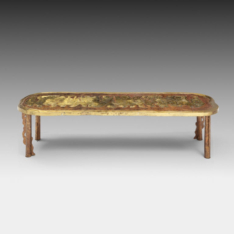 Bronze Philip and Kelvin LaVerne Rare Large Romanesque Coffee Table, USA, 1960s