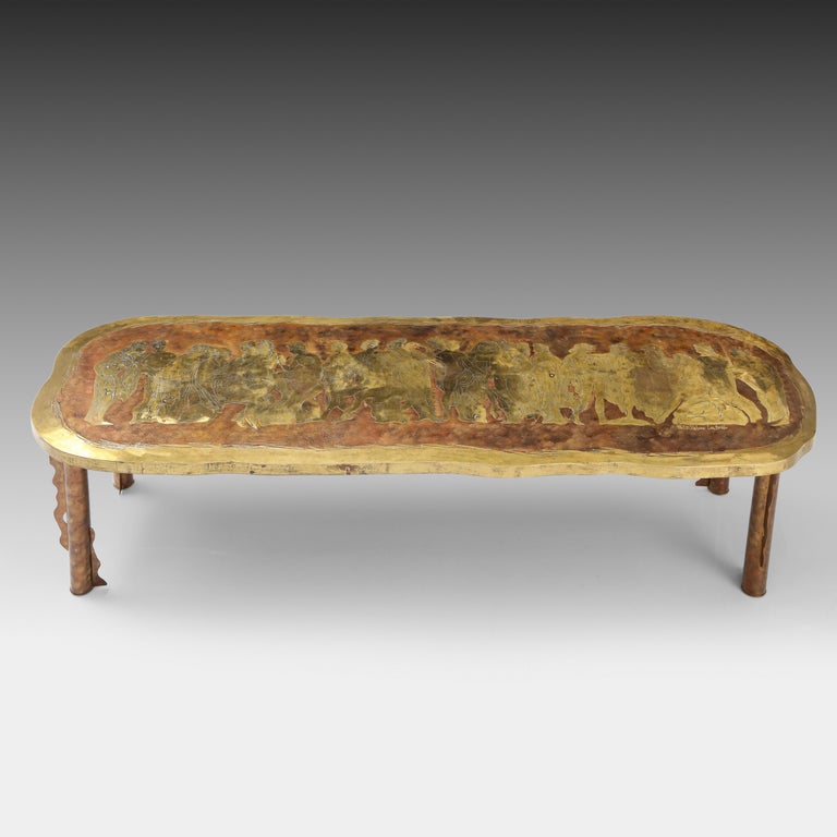 Mid-Century Modern Philip and Kelvin LaVerne Rare Large Romanesque Coffee Table, USA, 1960s For Sale