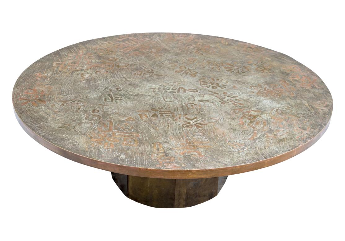 Américain Philip And Kelvin LaVerne Round Bronze Cocktail Table For Restoration en vente