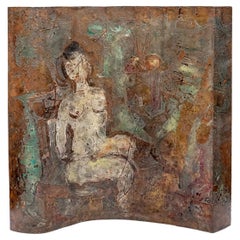 Philip and Kelvin LaVerne Seated Female Nude Painting on Bronze 1960s, 'Signed'
