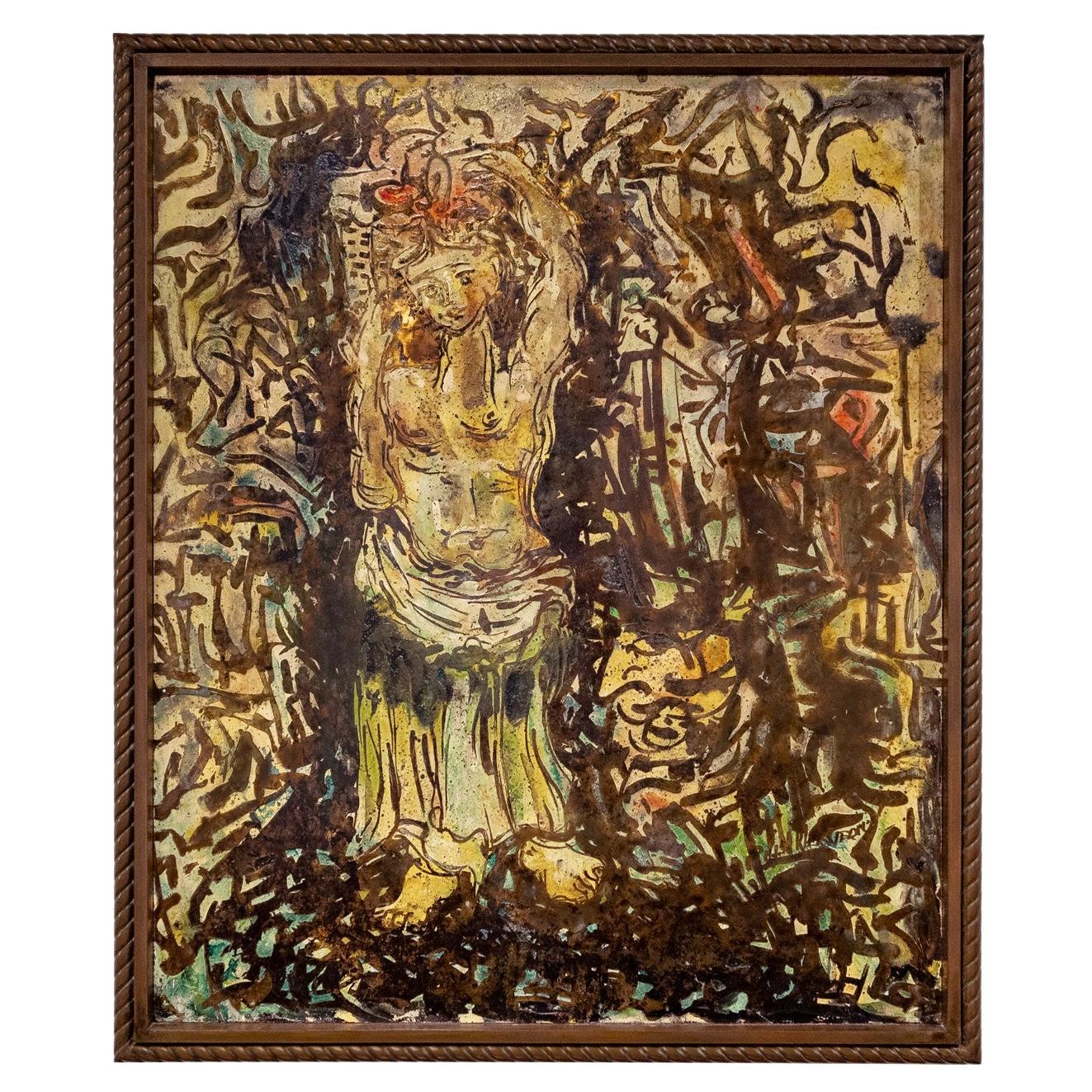 Philip and Kelvin LaVerne Unikat "Karibik" Gemälde auf Bronze 1960er Jahre (signiert)