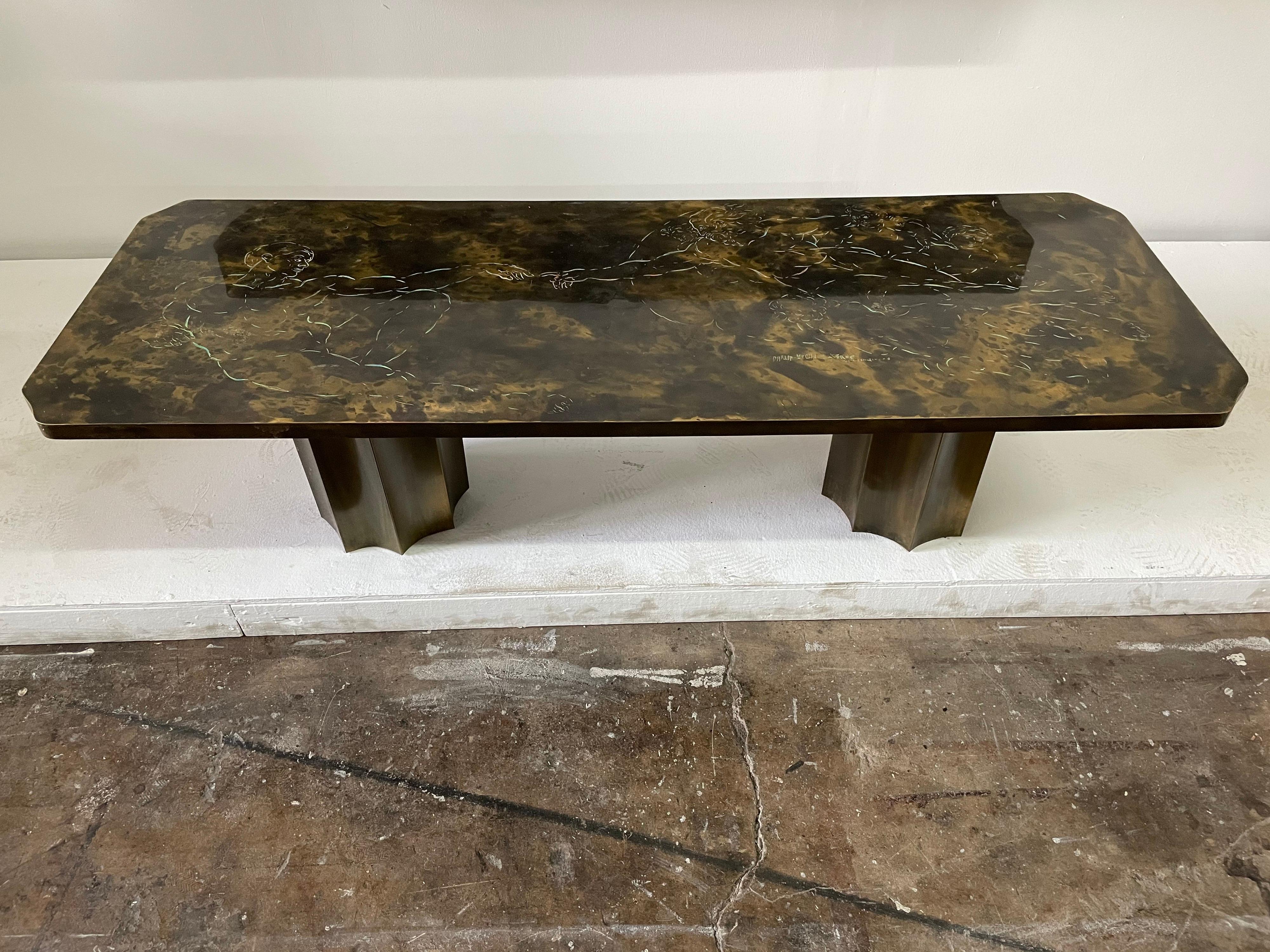 Philip and Kelvin LaVerne Vintage Etched Bronze Coffee Table 4