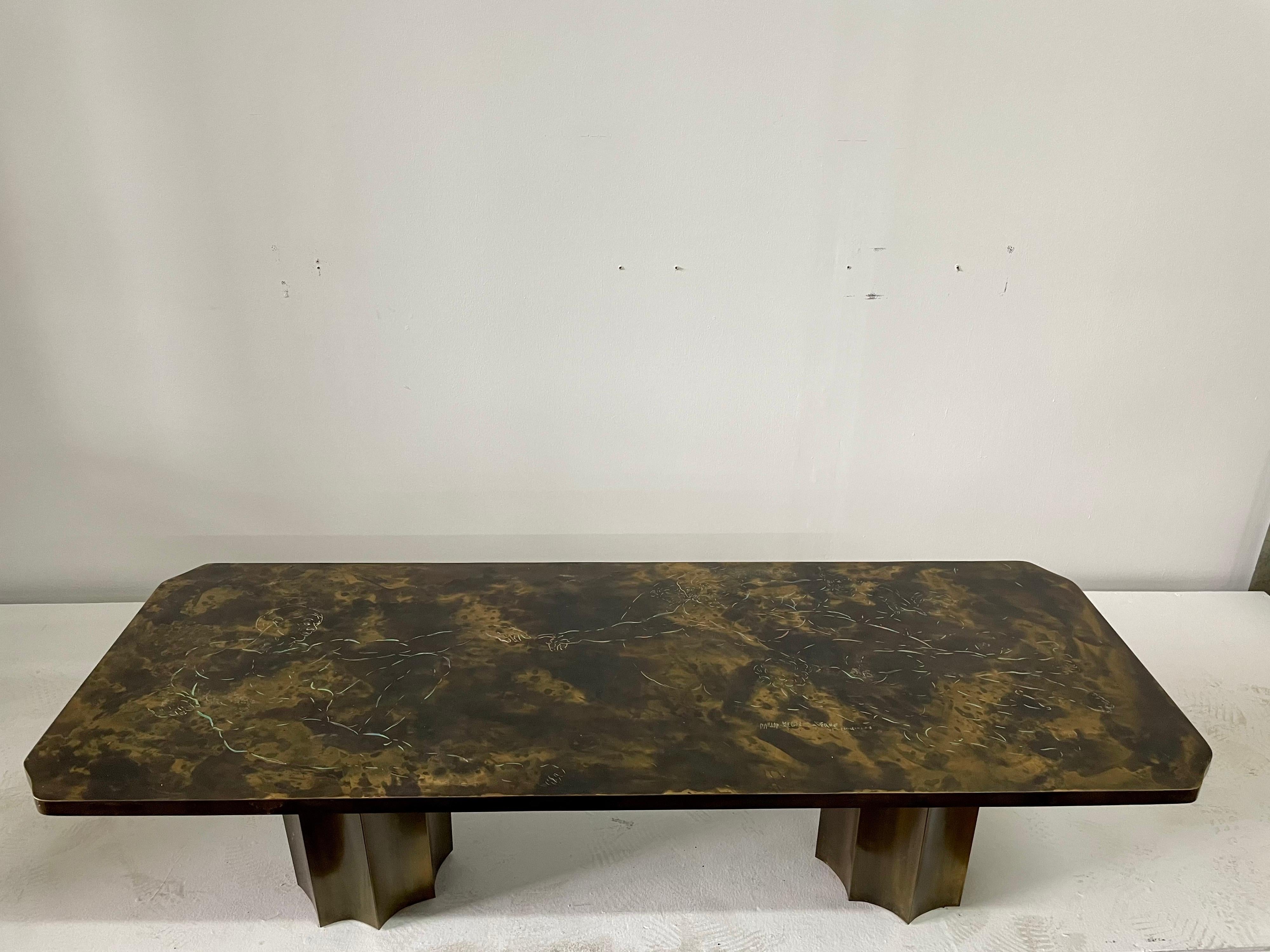 Philip and Kelvin LaVerne Vintage Etched Bronze Coffee Table 5