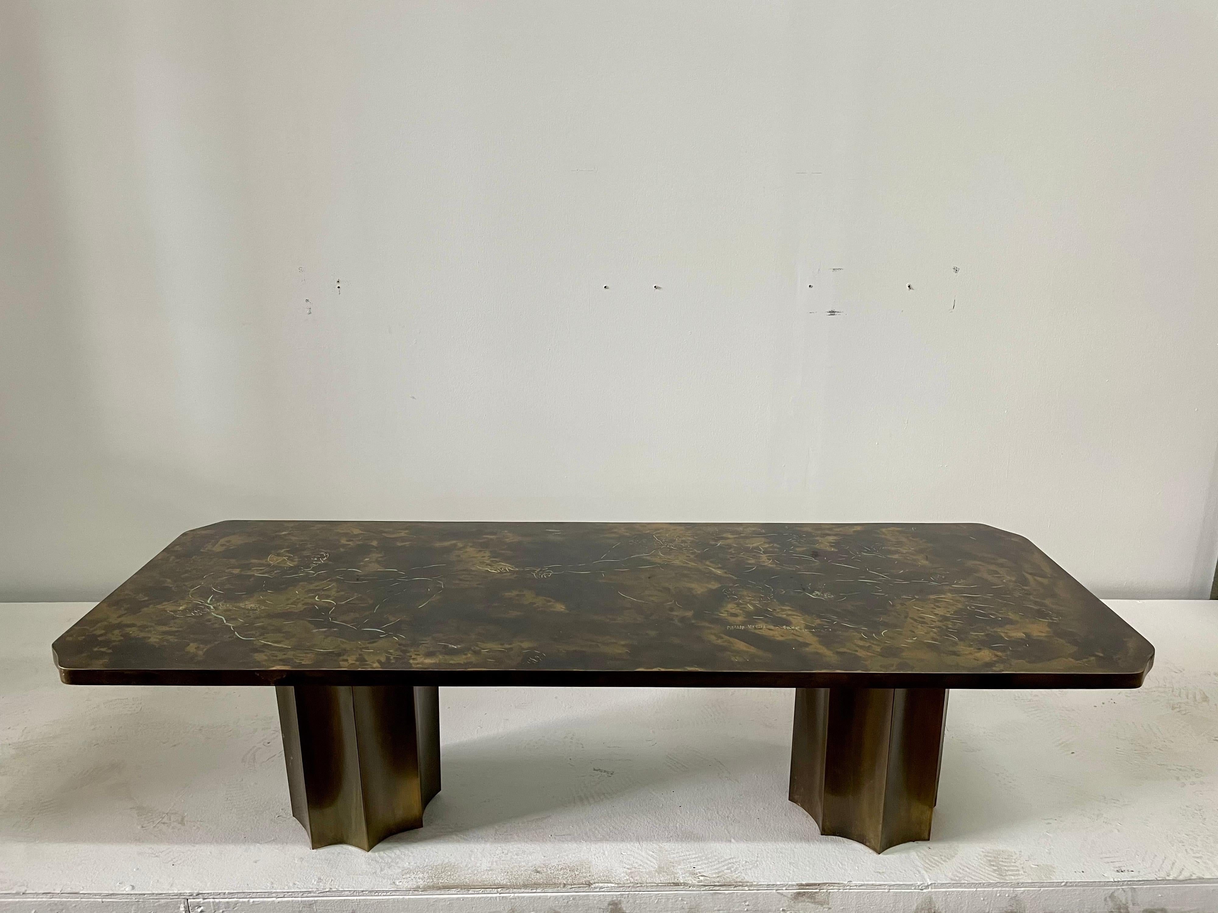 Philip and Kelvin LaVerne Vintage Etched Bronze Coffee Table 10