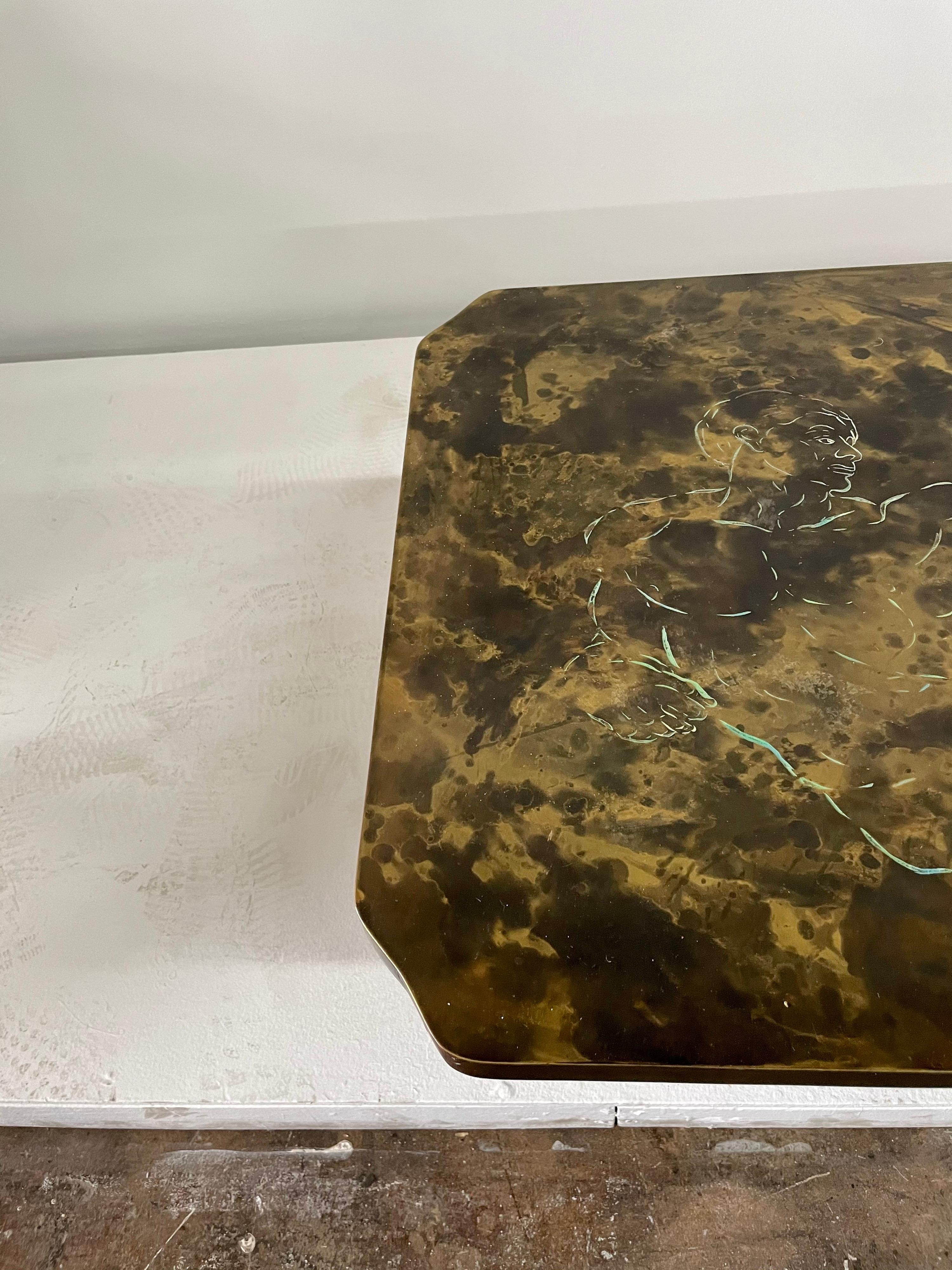 Mid-Century Modern Philip and Kelvin LaVerne Vintage Etched Bronze Coffee Table