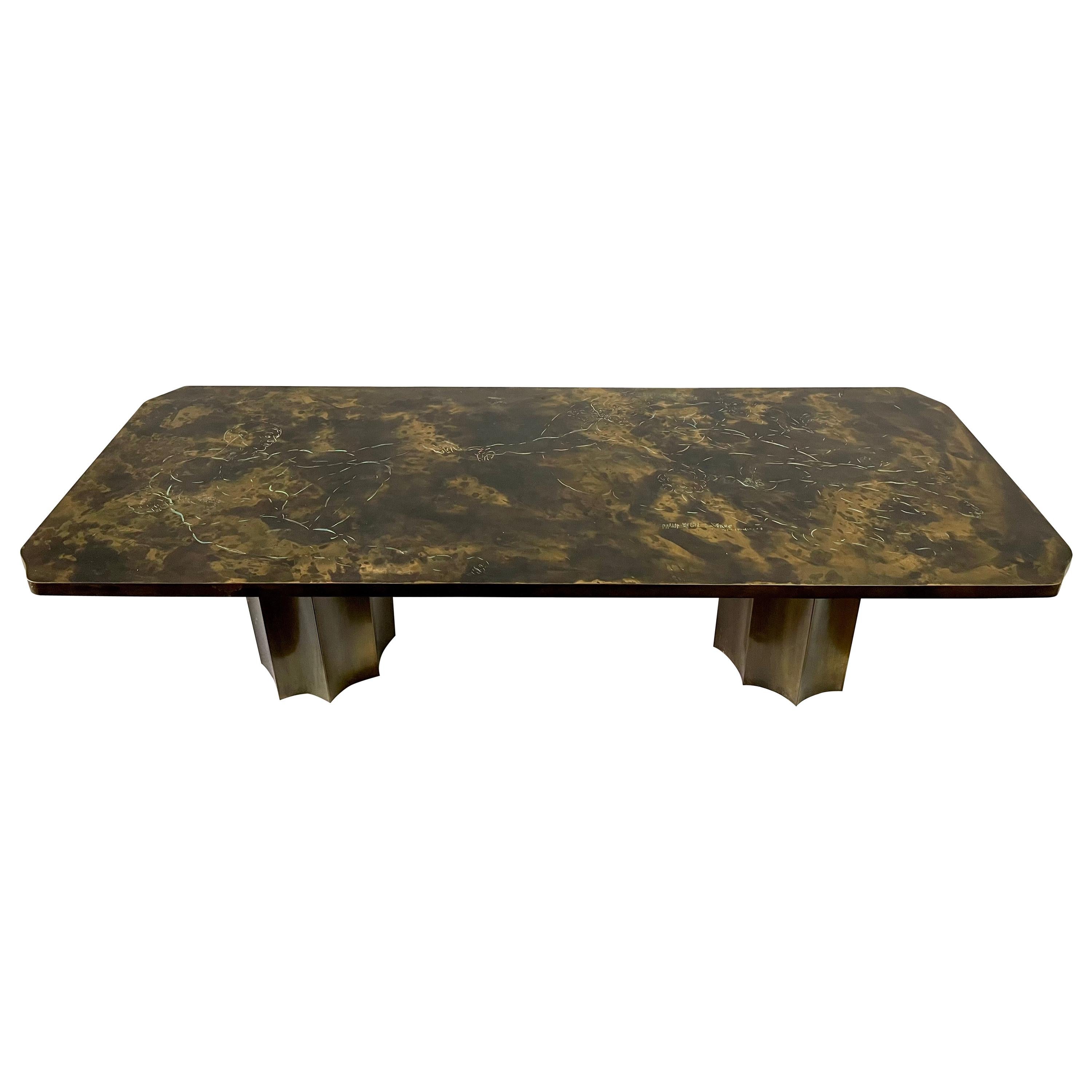 Philip and Kelvin LaVerne Vintage Etched Bronze Coffee Table