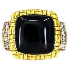 Philip Andre 18 Karat Yellow White Gold Onyx Diamond Ring