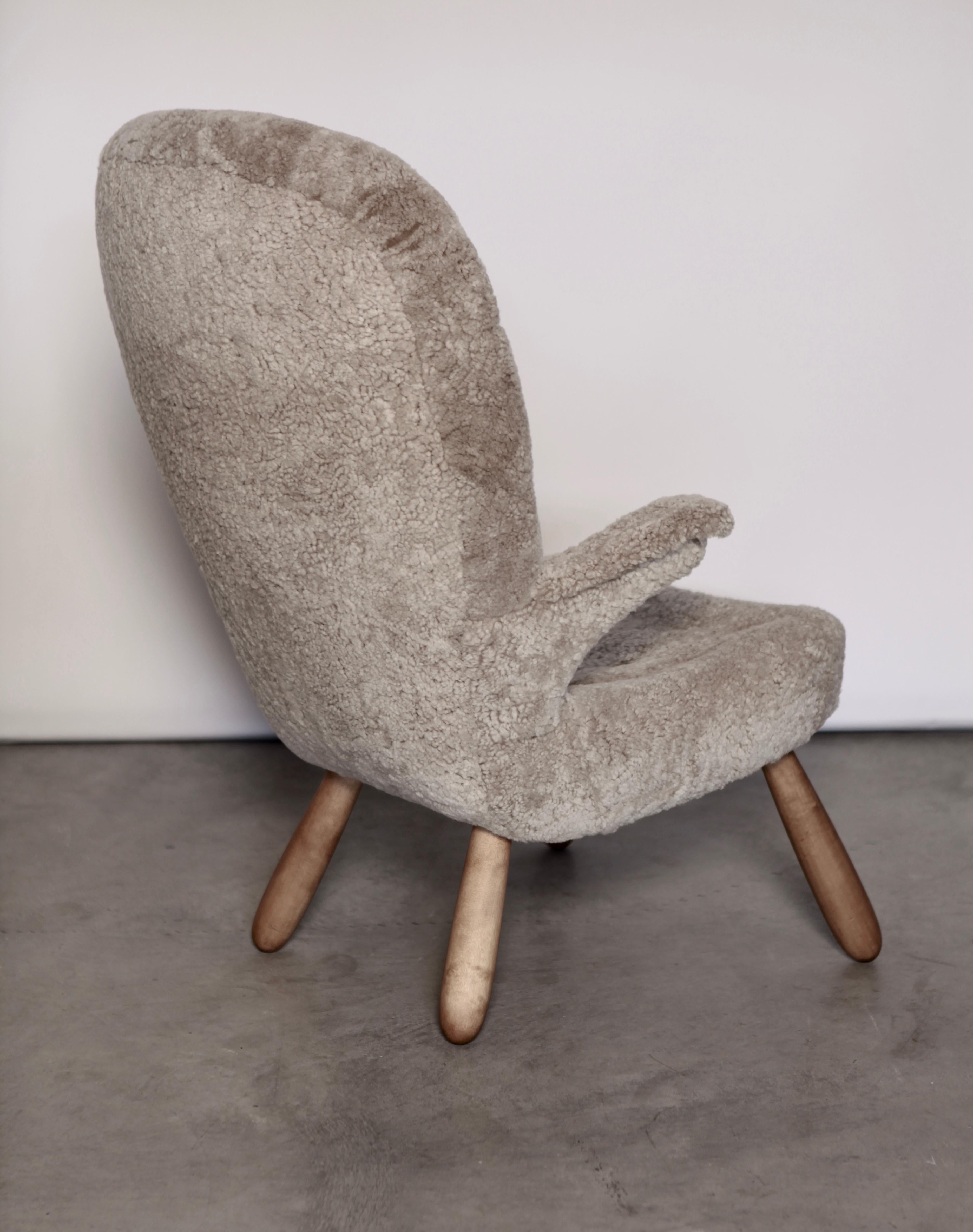 Lambskin Philip Arctander, a Rare High Back 'Clam' Lounge Chair, Sweden, 1940s