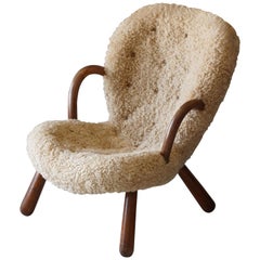 Philip Arctander, "Clam" Armchair, Sheepskin, Stained Beech, Denmark, 1944