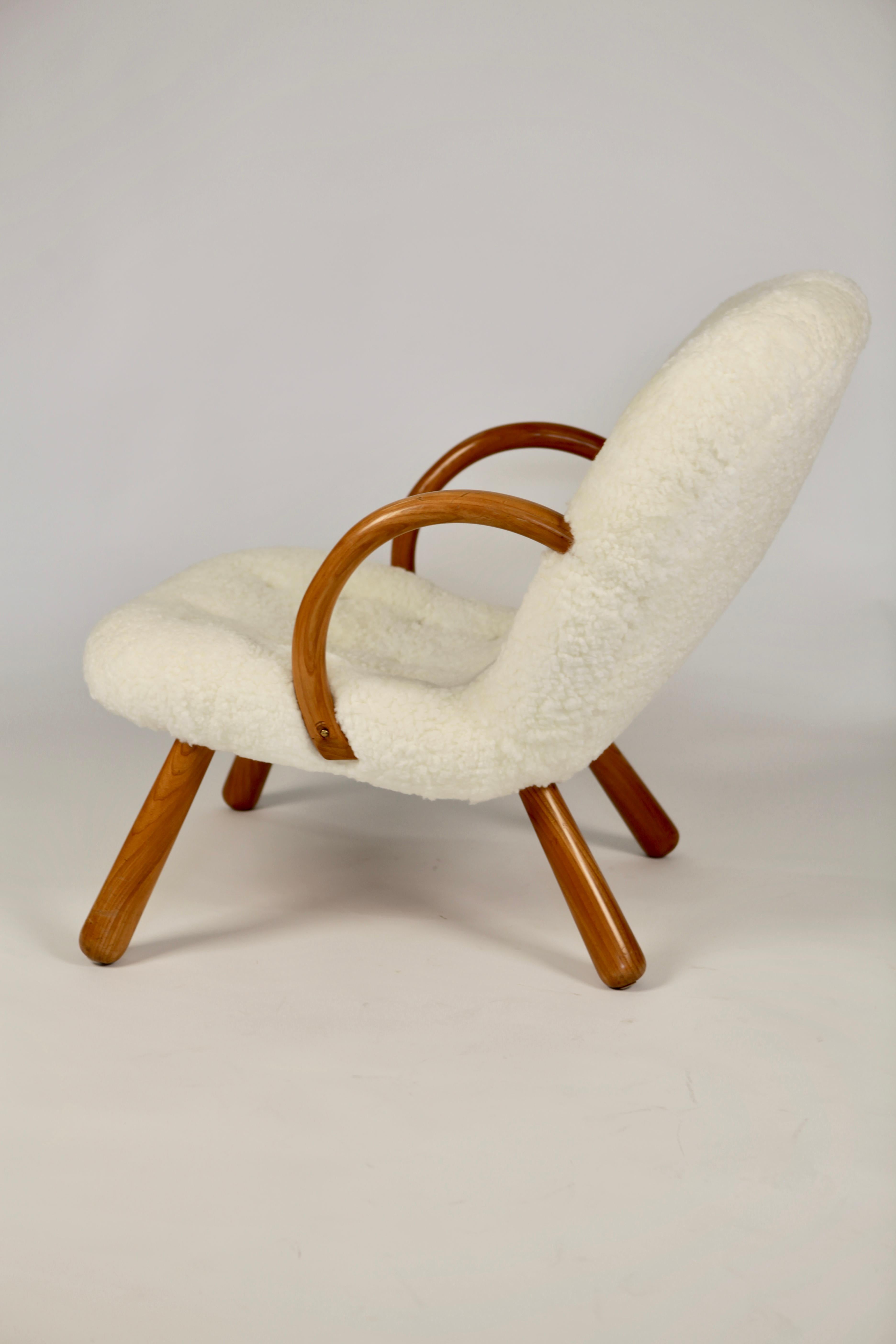 Lambskin Philip Arctander Clam Chair by Nordisk Stål  Denmark, 1940s