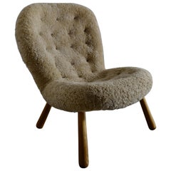 Philip Arctander Clam Chair Easychair Sheepskin, Denmark, 1940s