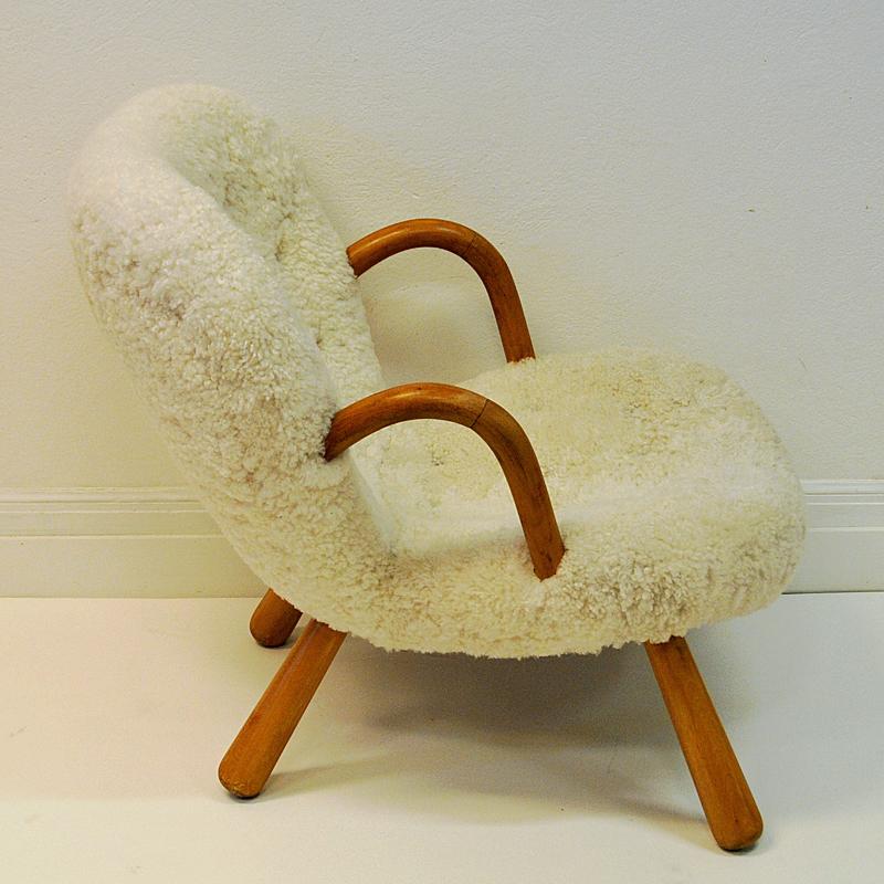 Danish Philip Arctander Clam Chair in Sheepskin 1940s, Denmark