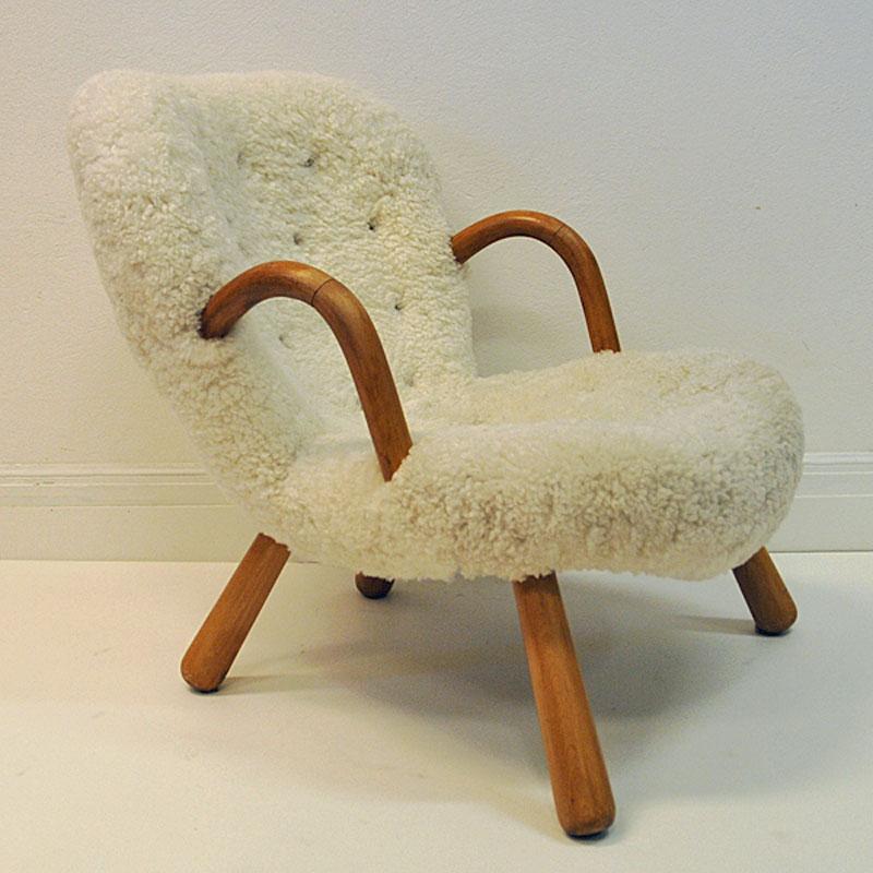 Philip Arctander Clam Chair in Sheepskin 1940s, Denmark 1