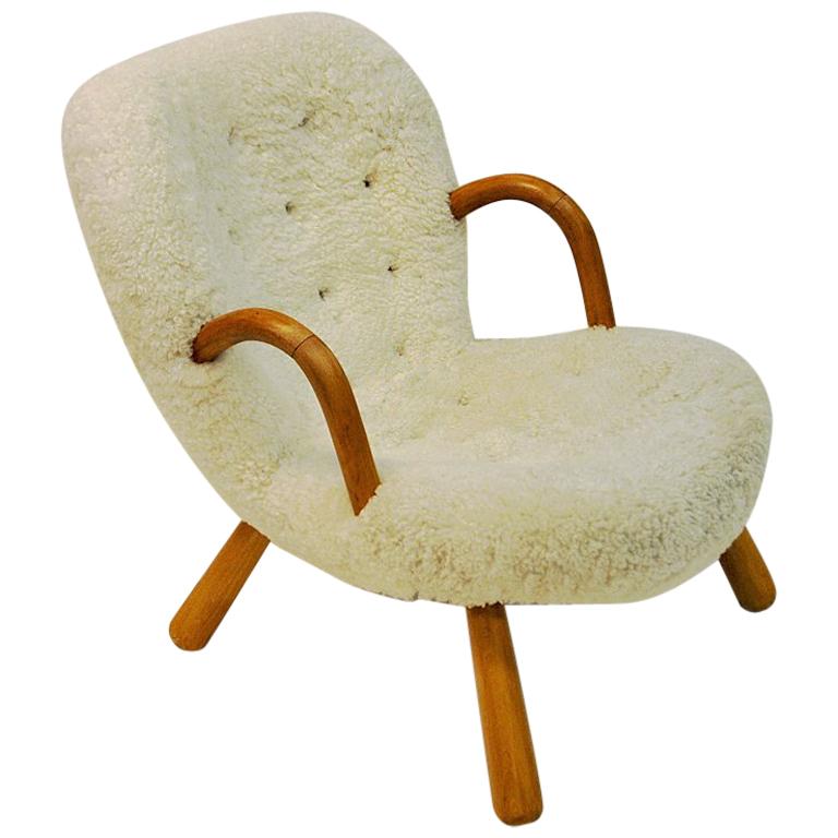 Philip Arctander Clam Chair in Sheepskin 1940s, Denmark