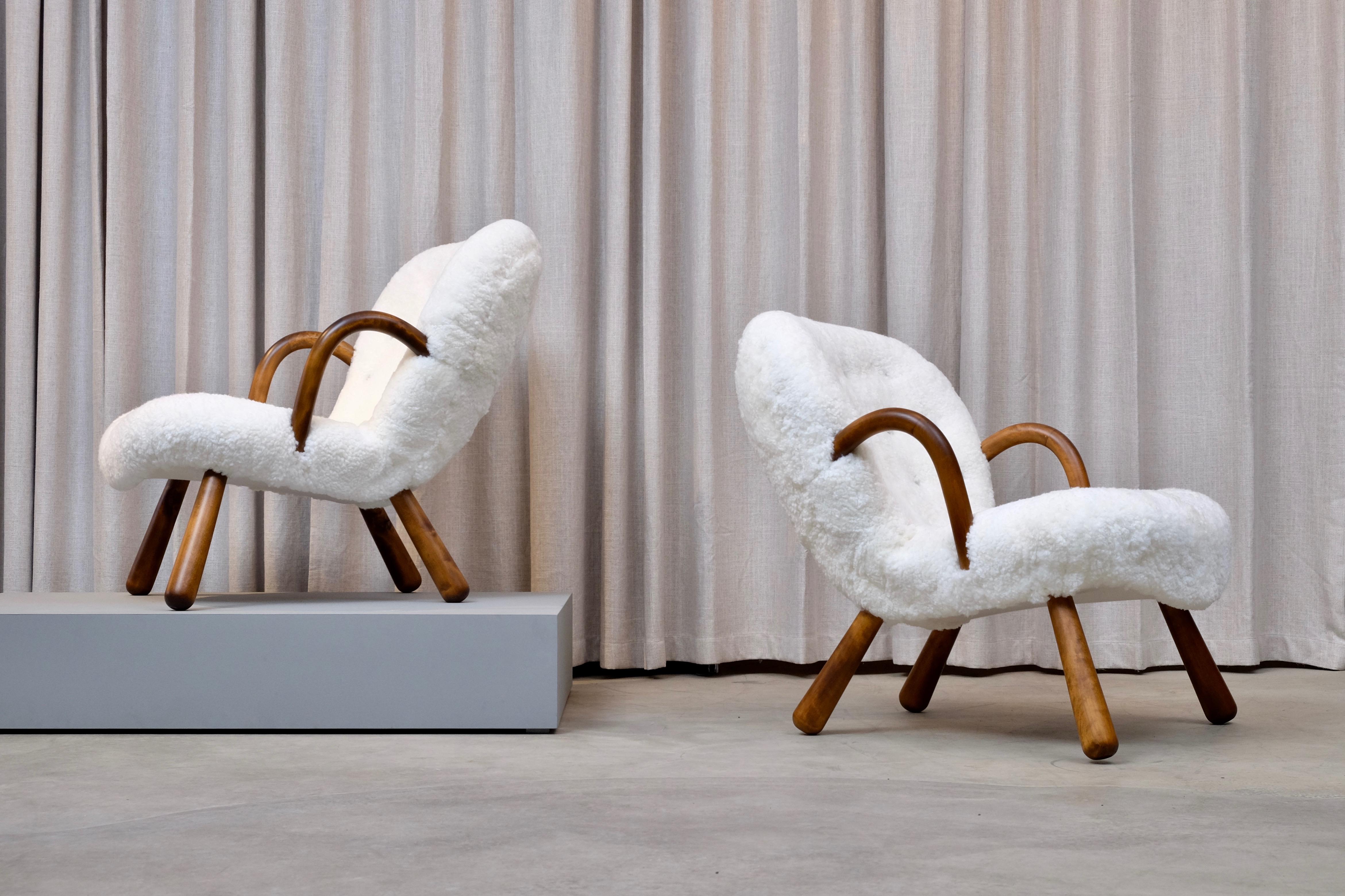 Scandinavian Modern Philip Arctander Clam Chairs by Nordisk Stål & Møbel Central in Denmark, 1940s
