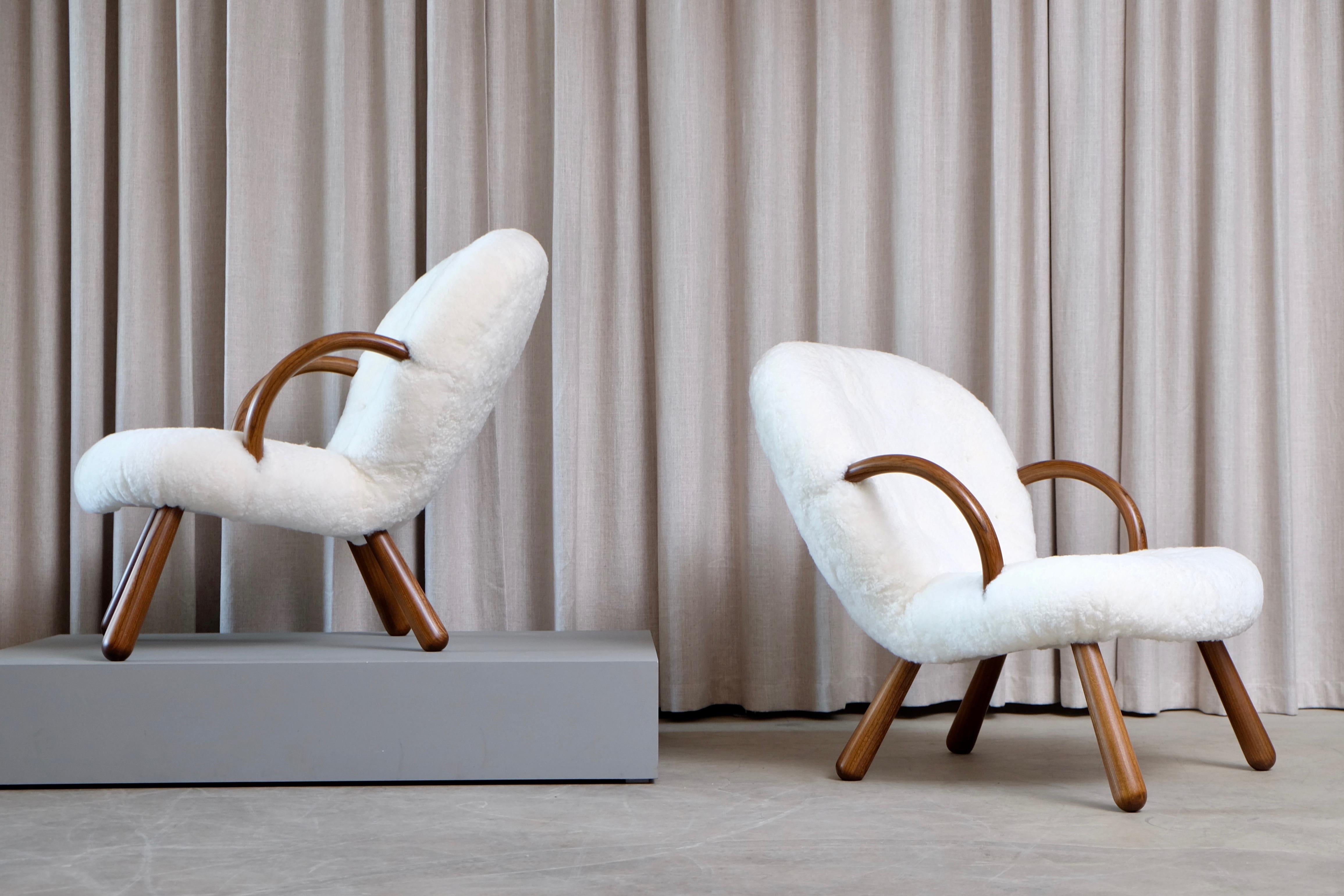 Scandinavian Modern Philip Arctander Clam Chairs by Nordisk Stål & Møbel Central in Denmark, 1940s