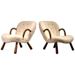 Philip Arctander Clam Chairs by Nordisk Stål & Møbel Central in Denmark, 1940s