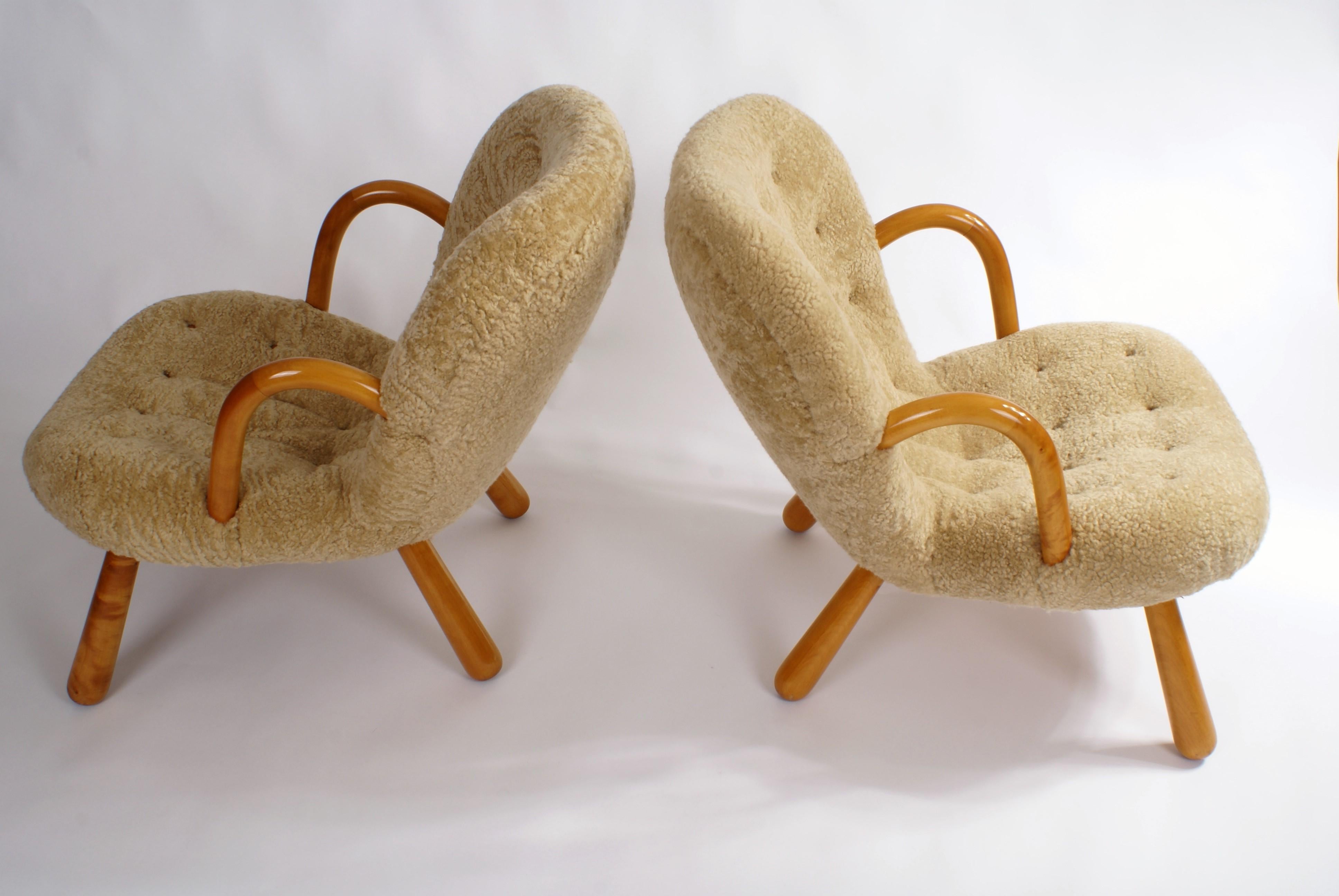 Philip Arctander Pair of 'Clam' Easy Chairs in Sheepskin, 1944 1