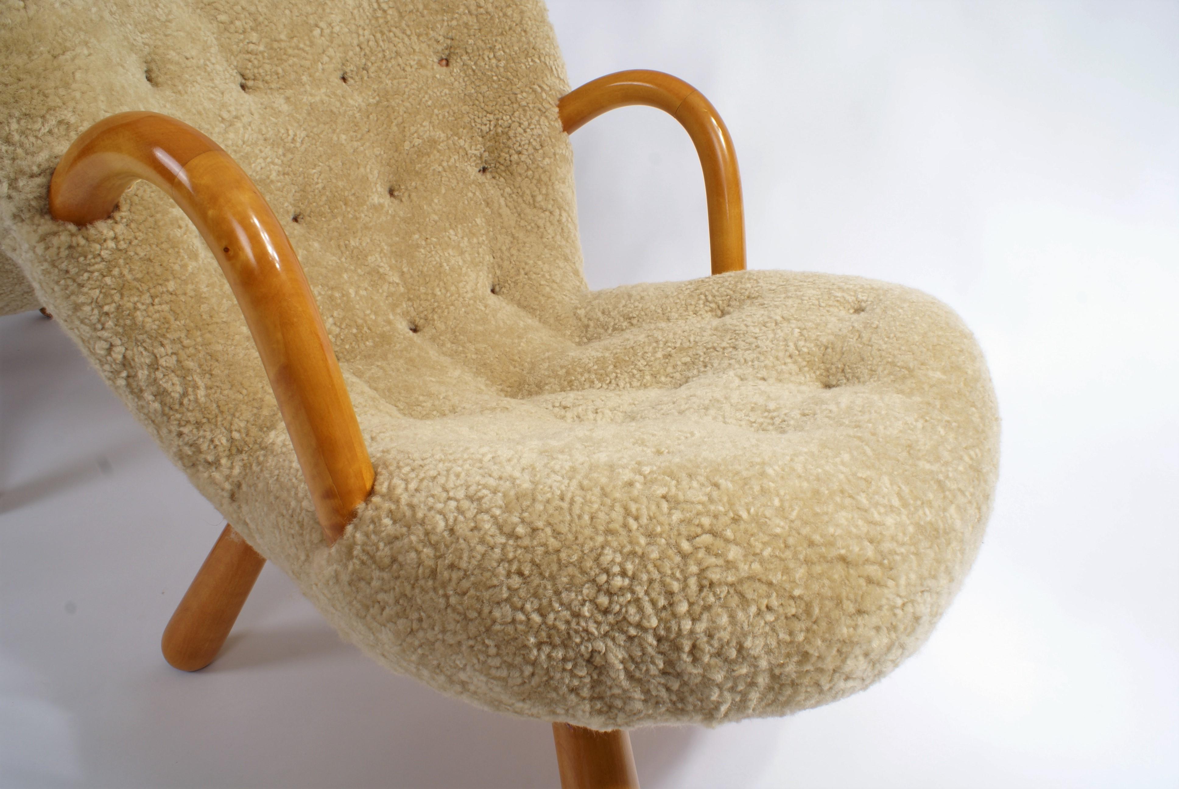 Philip Arctander Pair of 'Clam' Easy Chairs in Sheepskin, 1944 2