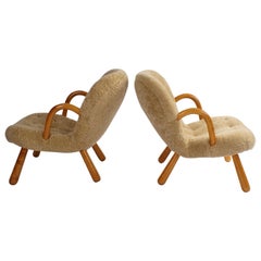 Philip Arctander Pair of 'Clam' Easy Chairs in Sheepskin, 1944